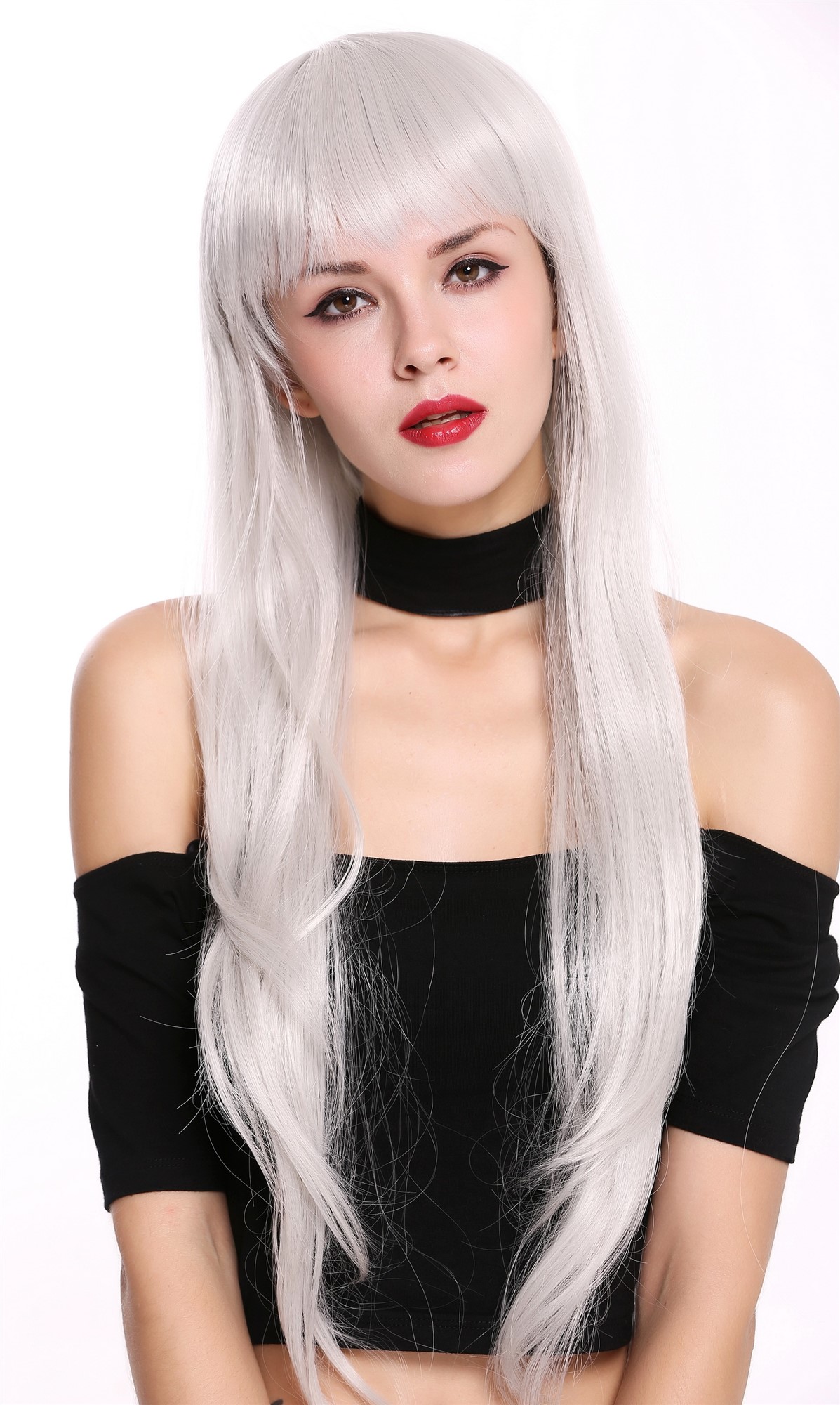 Lady wig Cosplay long fairytale style fairy bangs fringe grayish white S000D75, front view, WIG ME UP: Your Perücken Online Shop Quality Wigs, Ladies, white-gray, straight, very long