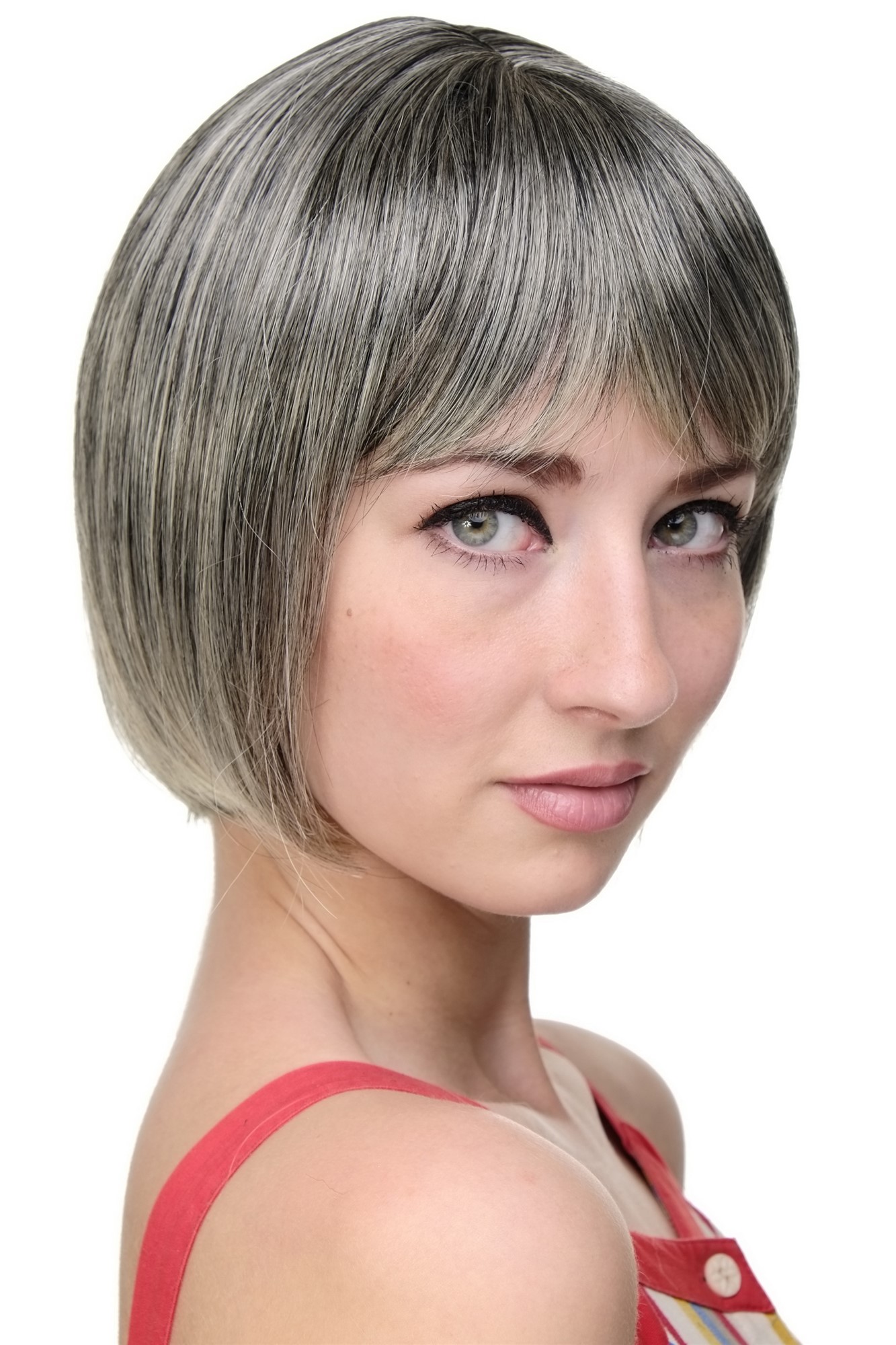 Lady  Wig short Page Bob fringe bangs black with blond highlights strands 703-1T228, front view, WIG ME UP: Your Perücken Online Shop Quality Wigs, Ladies, black-light blonde, straight, short