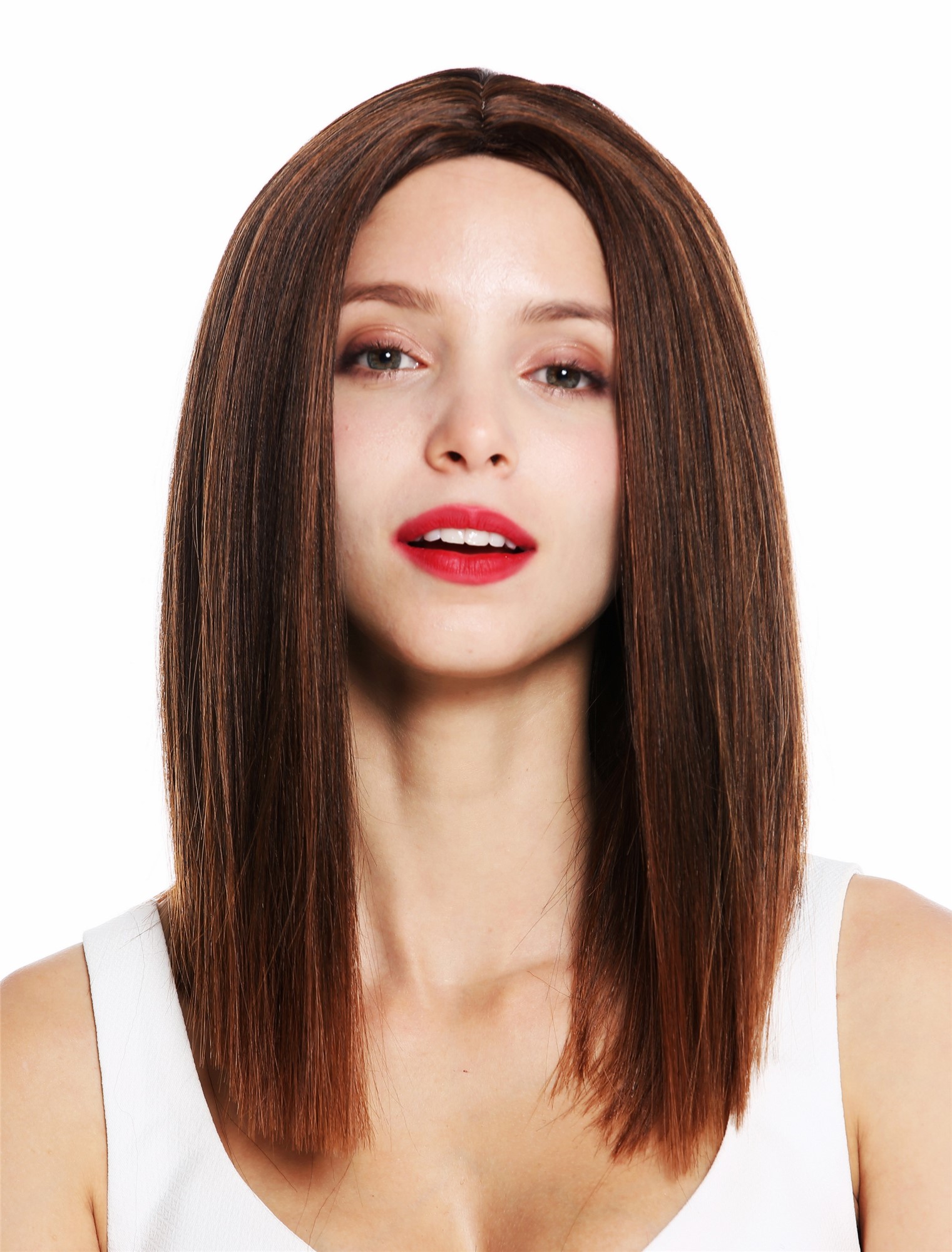 Women's wig shoulder length sleek blunt cut middle parting chestnut brown VK-51, front view, WIG ME UP: Your Perücken Online Shop Quality Wigs, Ladies, brown mix, straight, shoulder-length