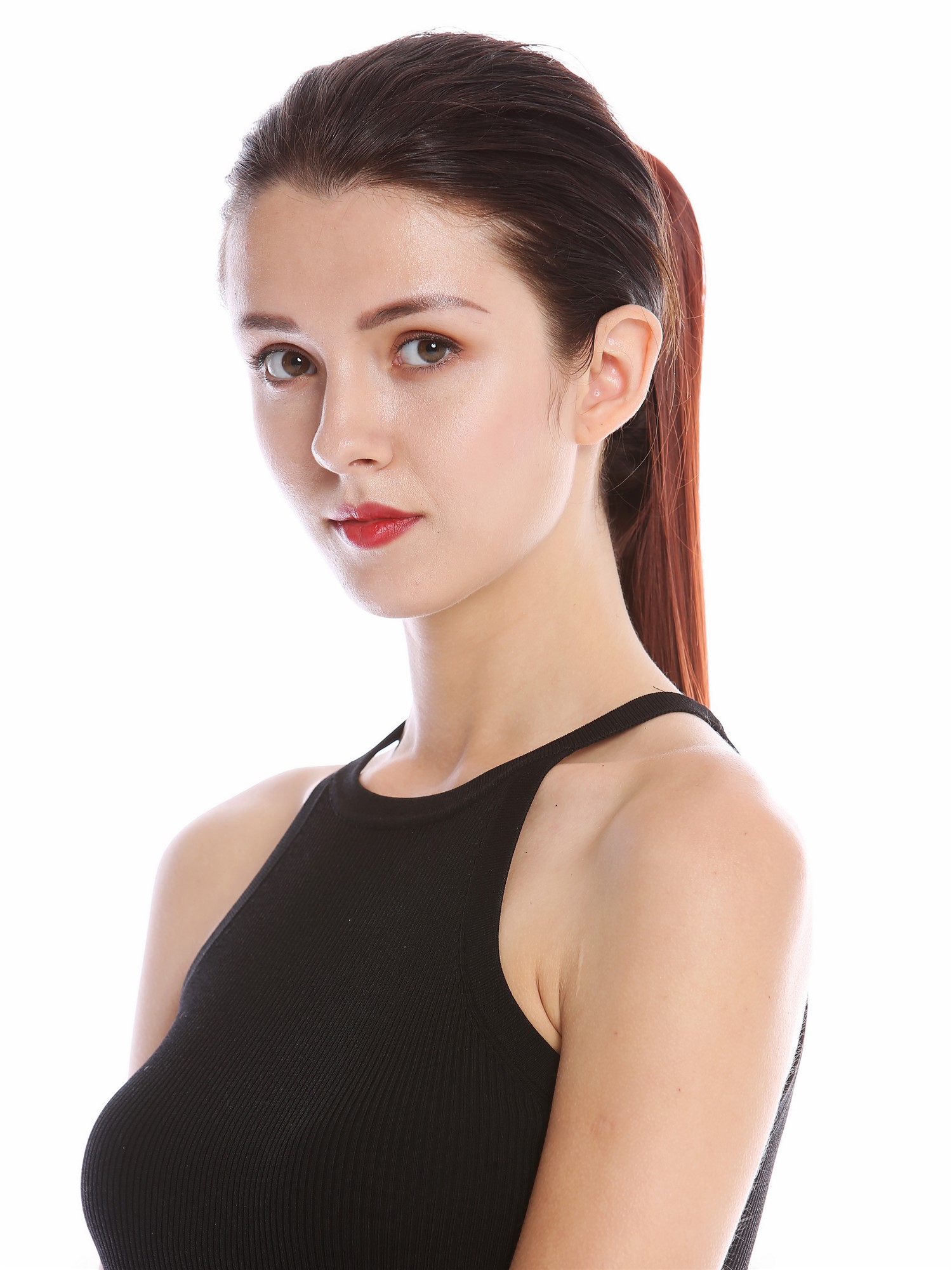 Ponytail Hairpiece comb ribbon wrap-around long smooth dark red brown YZF-1094S, view 4, WIG ME UP: Your Perücken Online Shop Ponytails, golden-reddish brown, straight, long