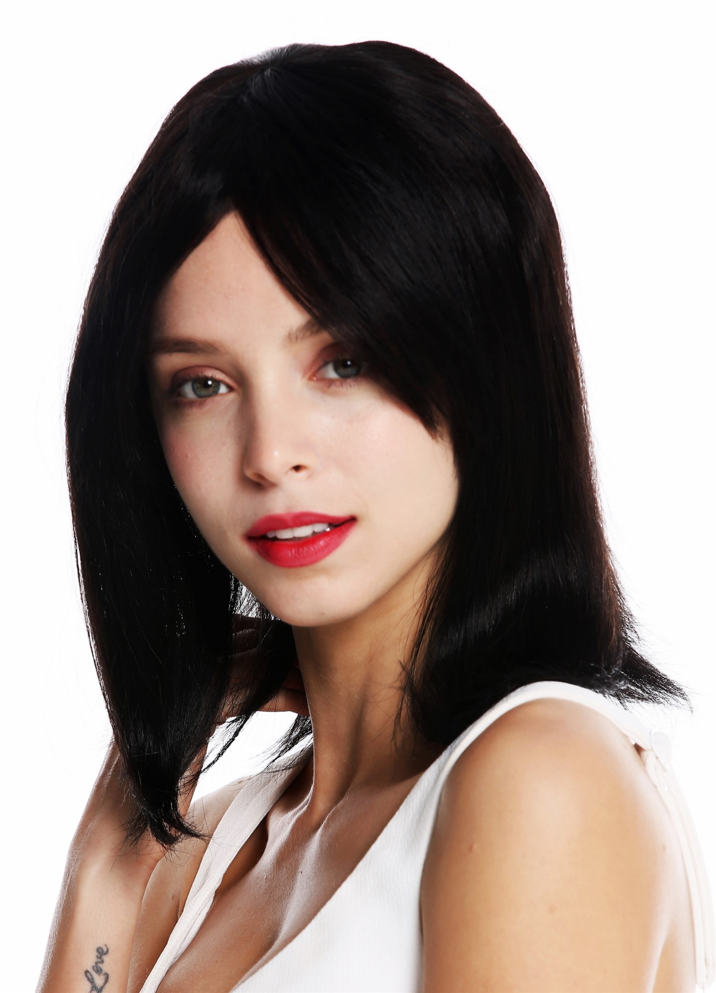 Women's wig longbob shoulder length sleek parting velvet black RJ-097, view 3, WIG ME UP: Your Perücken Online Shop Quality Wigs, Ladies, velvet black, straight, shoulder-length