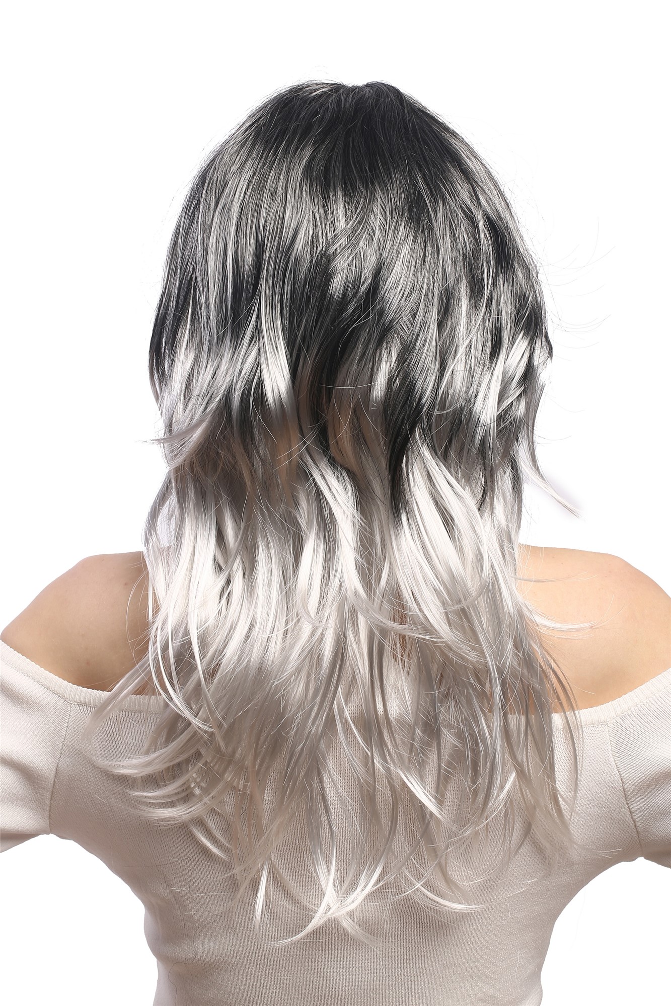 günstige Party Perücke, Perücke Geflochten Ombre Schwarz Grau DEC151-P103T309, Ansicht 3, WIG ME UP: Ihr Perücken Online Shop geflochtene Party Perücke Grau lange Haare für Damen