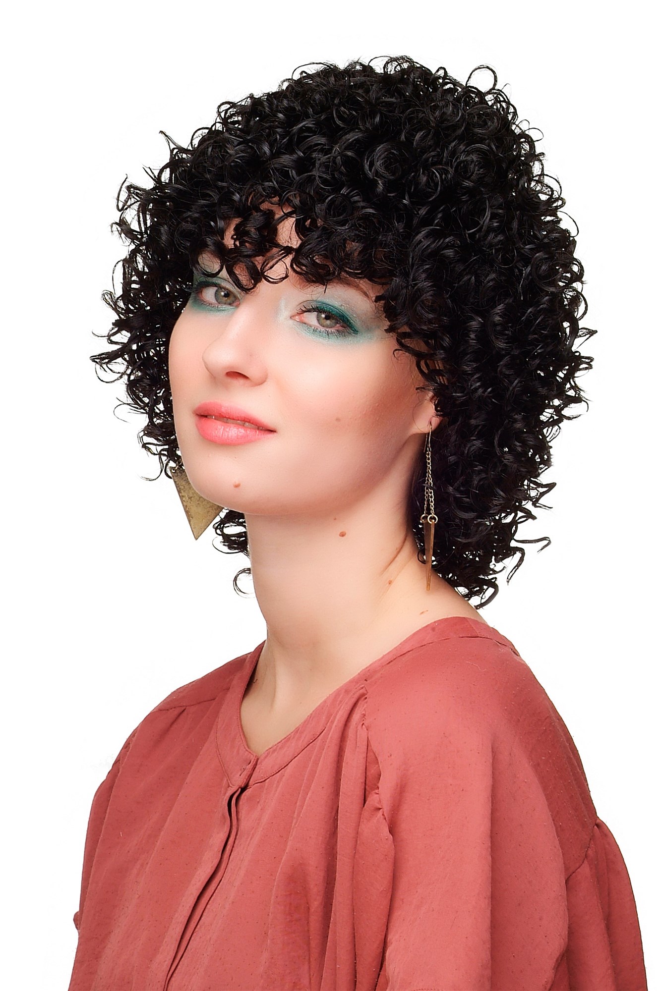 hochwertige Qualitätsperücken, Perücke Schwarz Afro Locken WL-2218AB-1B, Vorderansicht, WIG ME UP: Ihr Perücken Online Shop lockige Tressen-Perücke Samtschwarz kurze Haare für Damen