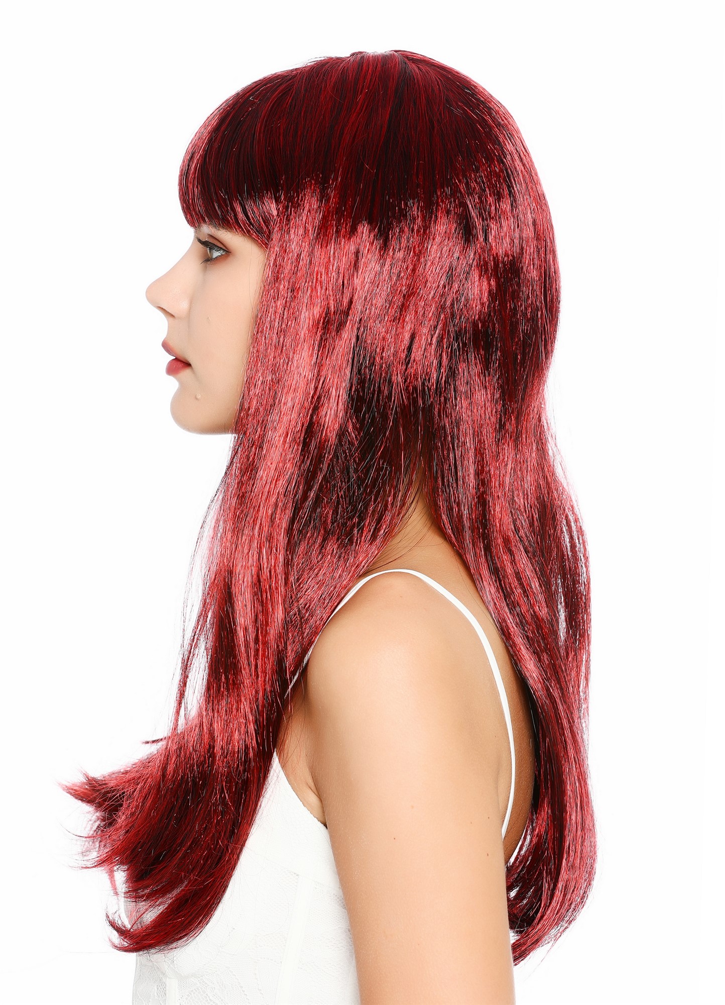 glatte Party-Perücke Dunkelrot, Rot-Schwarz-Mix 60 cm lange Perücke für Damen