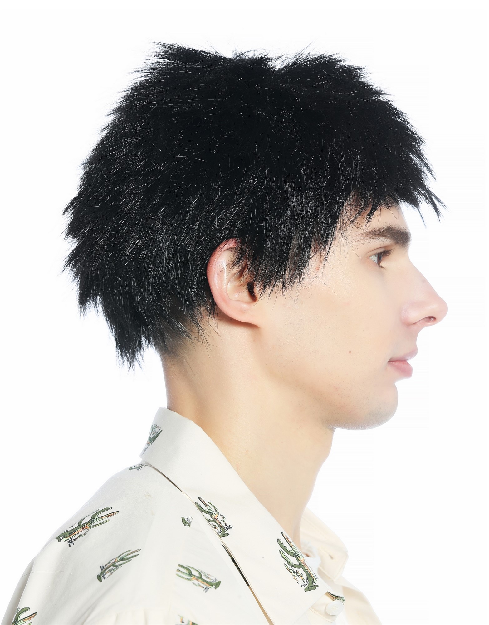 günstige Party Perücke, Perücke schwarz kurz struppig abstehende Haare Igel-Frisur retro 91803-ZA103, Ansicht 3, WIG ME UP: Ihr Perücken Online Shop glatte Party Perücke Pechschwarz kurze Haare Unisex