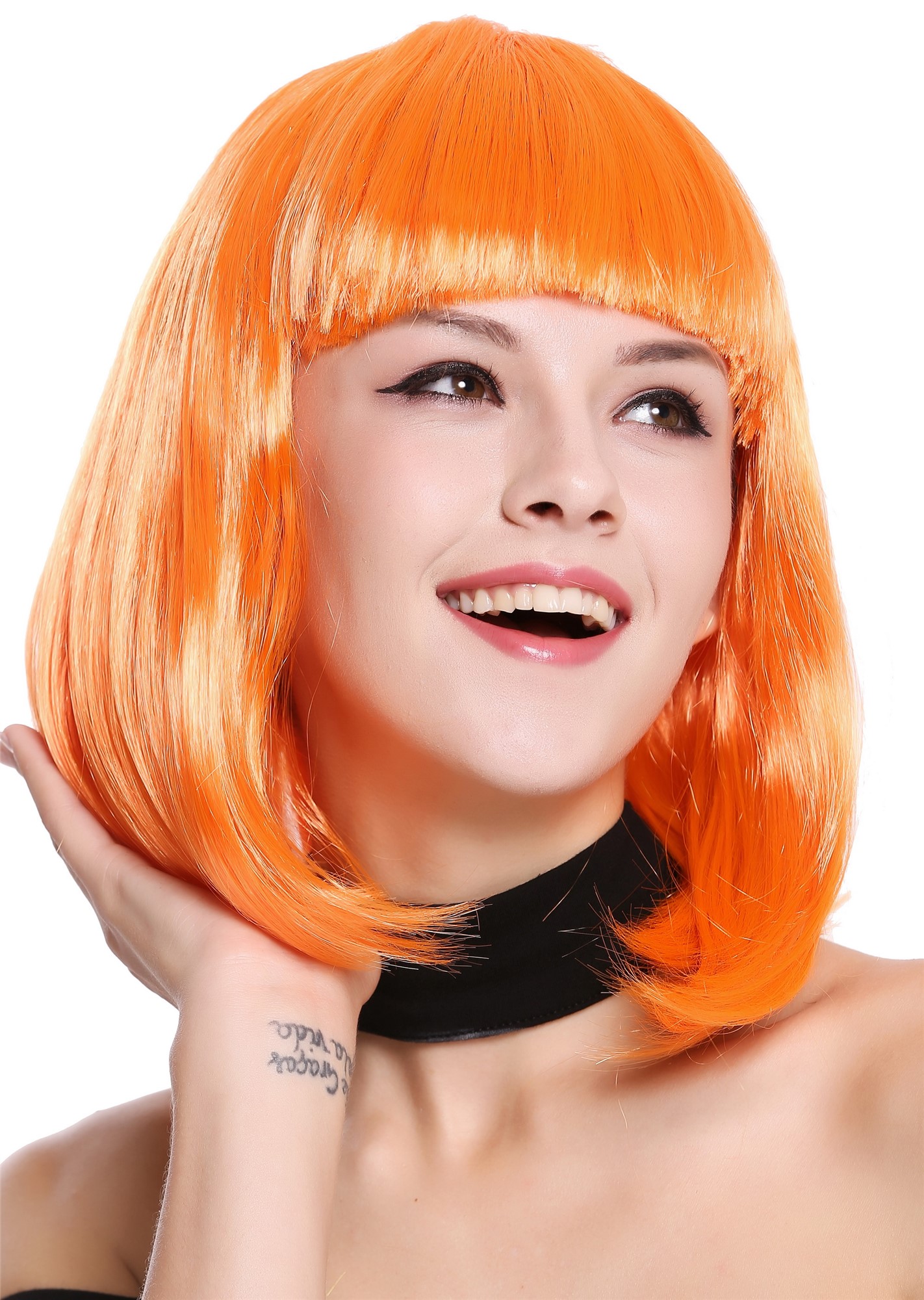 günstige Party Perücke, Perücke Bob-Frisur Longbob glatt Pony Orange 0073-3-PC24, Vorderansicht, WIG ME UP: Ihr Perücken Online Shop glatte Party Perücke Orange schulterlange Haare für Damen