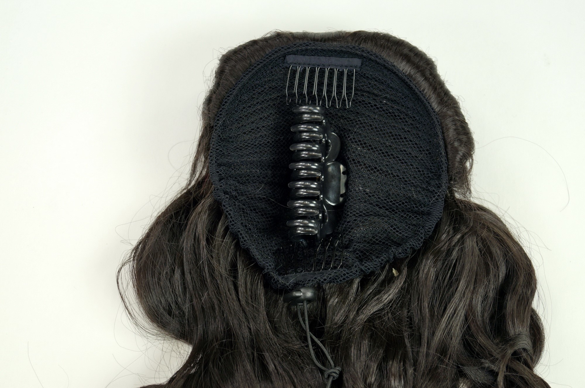 Ponytail clamp combs draw string curled voluminous very long dark ash brown WK08, view 3, WIG ME UP: Your Perücken Online Shop Ponytails, dark brown, curled, long