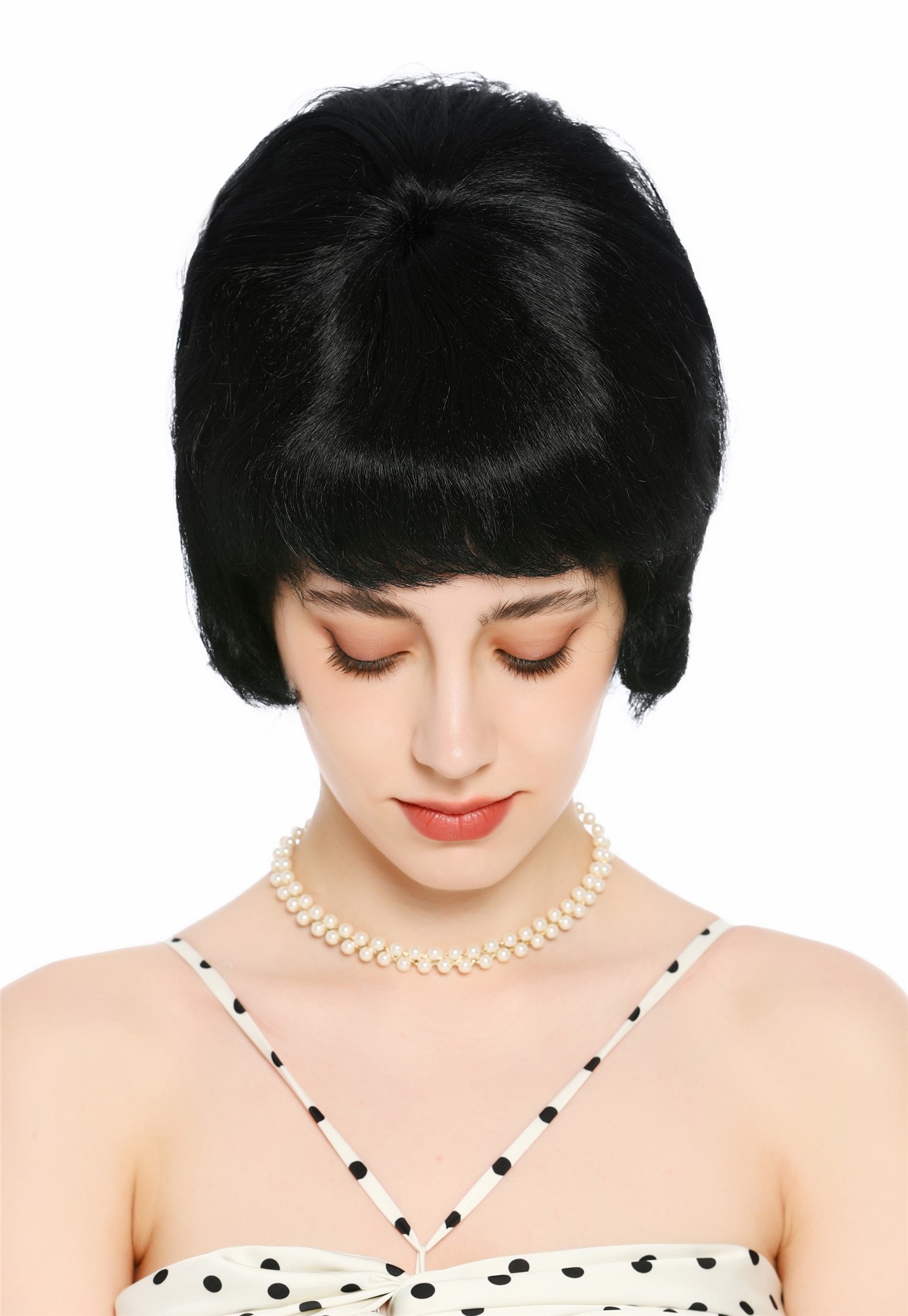 Perücke Damen Retro Vintage 50er 60er Beehive hochtoupiert Pony Schwarz DW3436-1