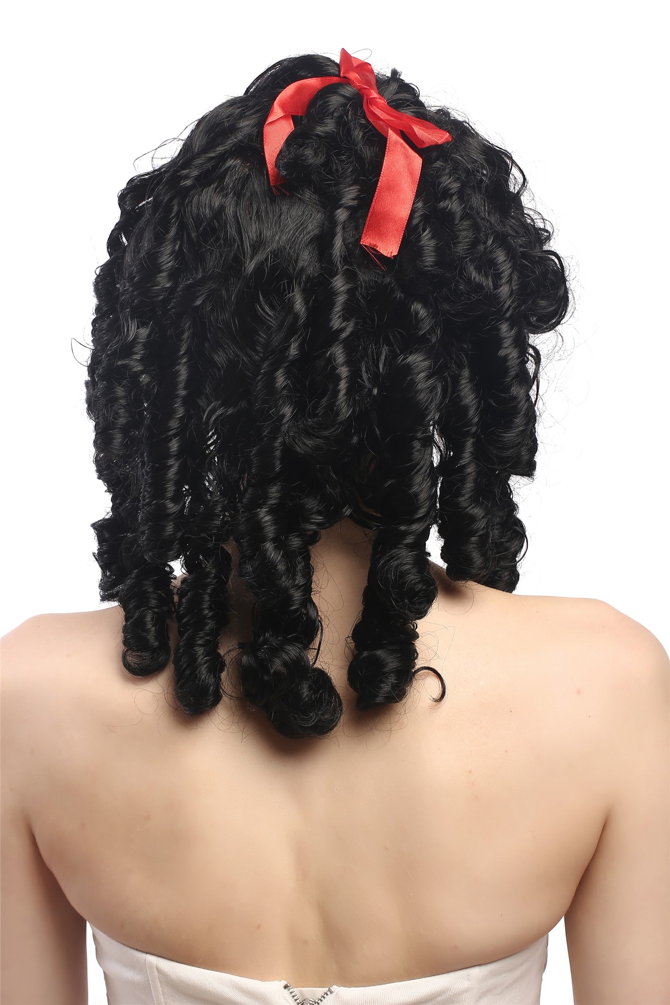 Lady Wig Fancy Dress Victorian Colonial romantic style black + ribbon coils curls Gothic Lolita, view 3, WIG ME UP: Your Perücken Online Shop Party Wig, Ladies, Black, curled, shoulder-length