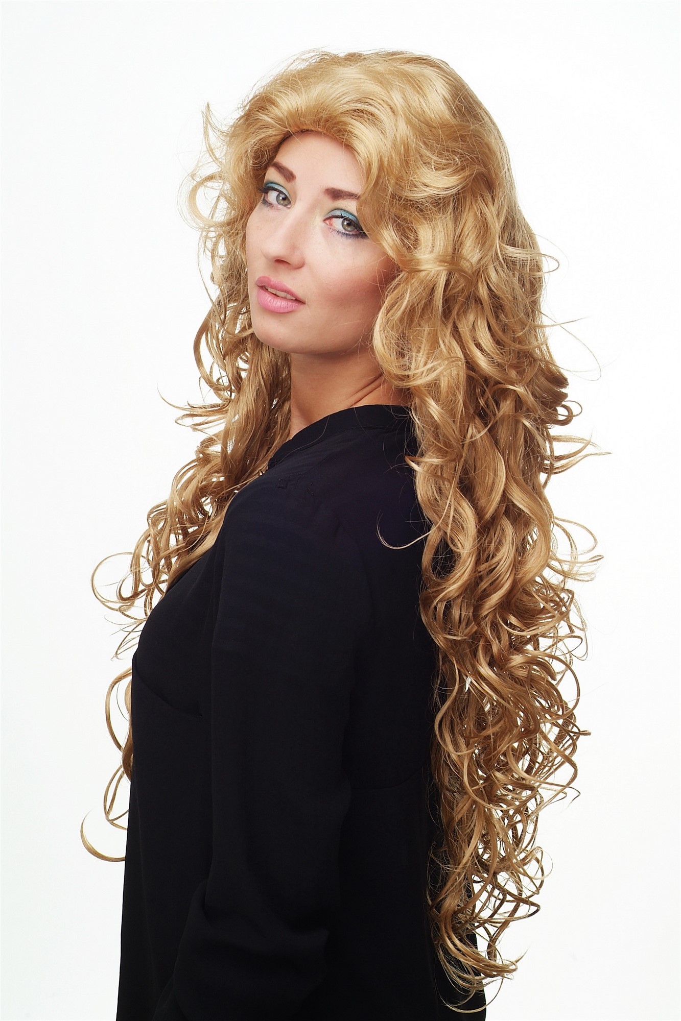 hochwertige Qualitätsperücken, Perücke Tolle Goldblond Lang Locken Modell: 81445, Ansicht 3, WIG ME UP: Ihr Perücken Online Shop lockige Tressen-Perücke Goldblond sehr lange Haare für Damen