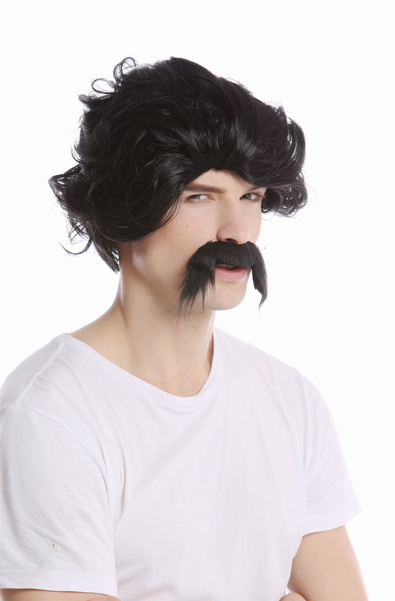 günstige Party Perücke, Perücke Bart Gangster Escobar Boss 0025-ZA103, Vorderansicht, WIG ME UP: Ihr Perücken Online Shop wellige Party Perücke Schwarz kurze Haare für Herren