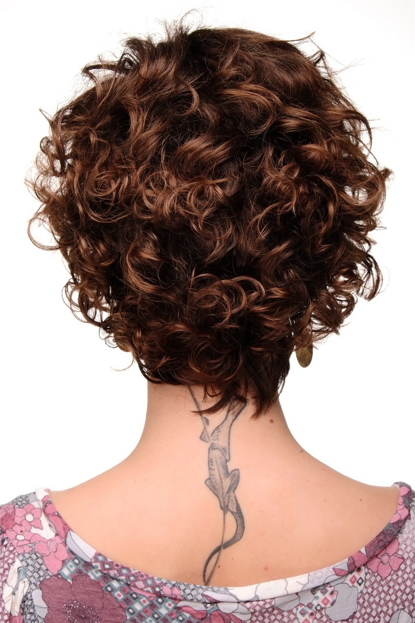 hochwertige Qualitätsperücken, Damenperücke kurz Locken Braun Modell: TYW60582, Ansicht 4, WIG ME UP: Ihr Perücken Online Shop lockige Tressen-Perücke Braun-Mix kurze Haare für Damen