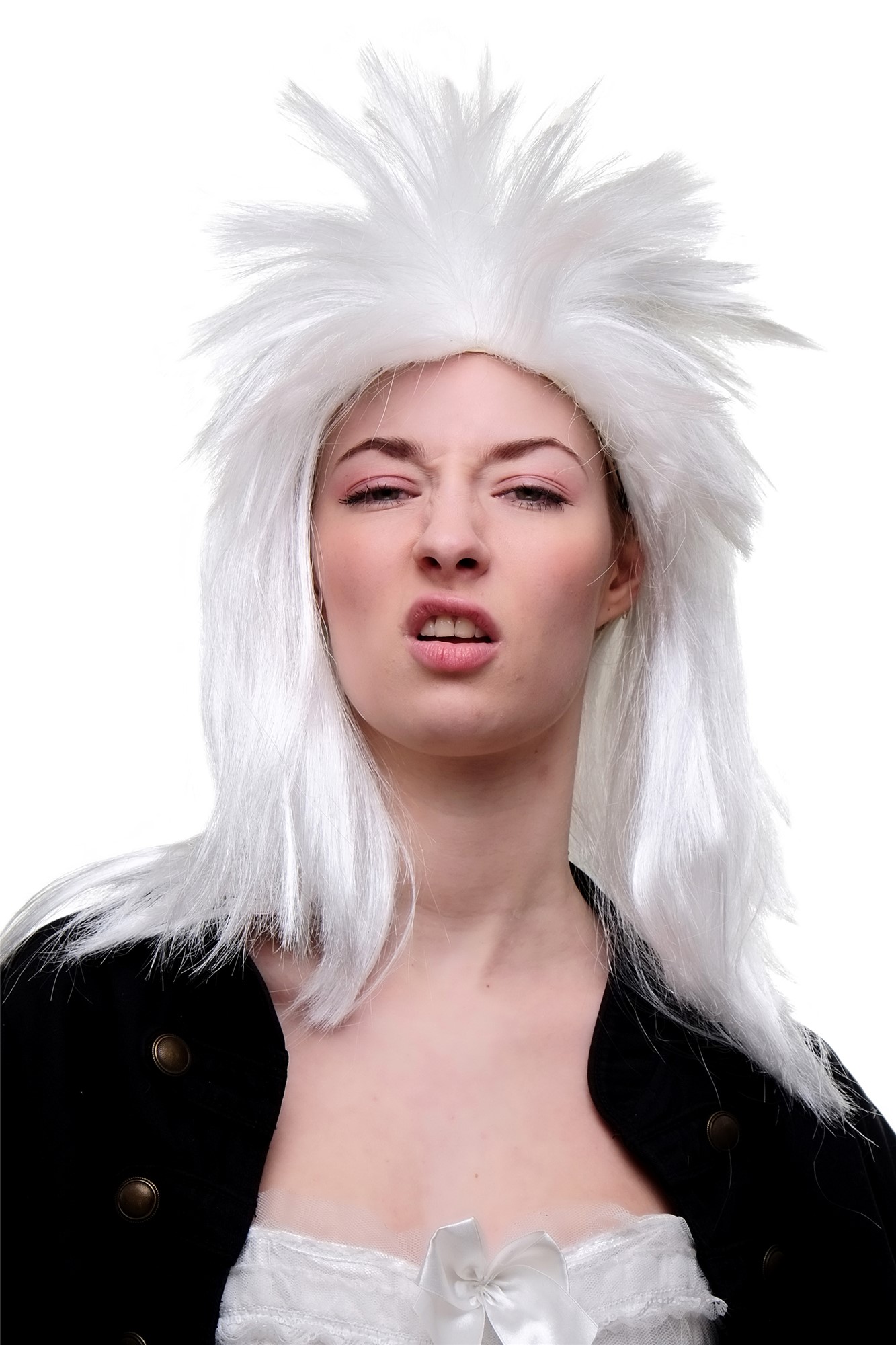 günstige Party Perücke, Perücke Bill in weiß Rock me Amadeus Vokuhila 80er LM3057-P68, Vorderansicht, WIG ME UP: Ihr Perücken Online Shop wellige Party Perücke weiß schulterlange Haare für Damen