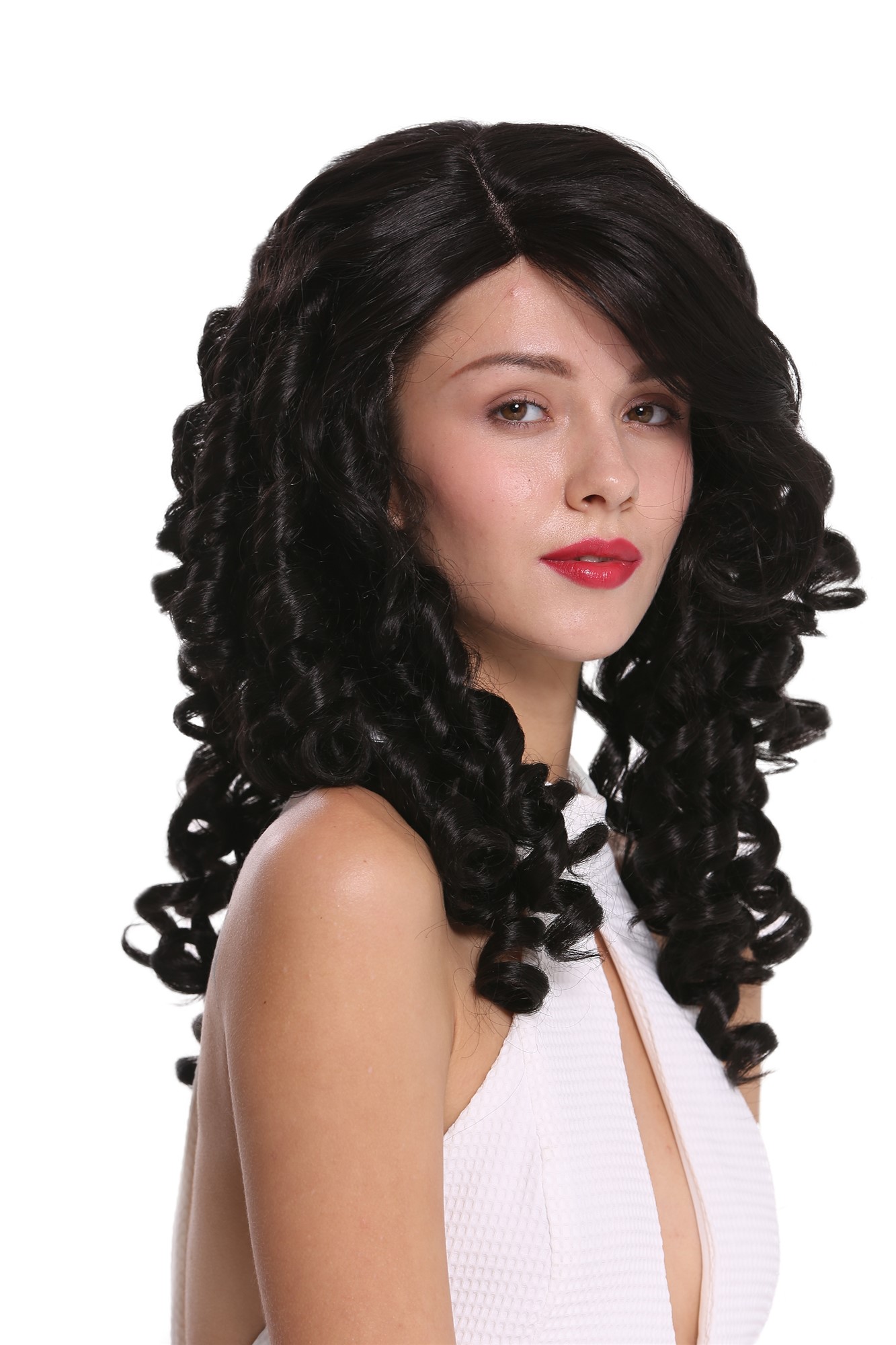 Quality Wigs, Ladies, black-brown, curled, long