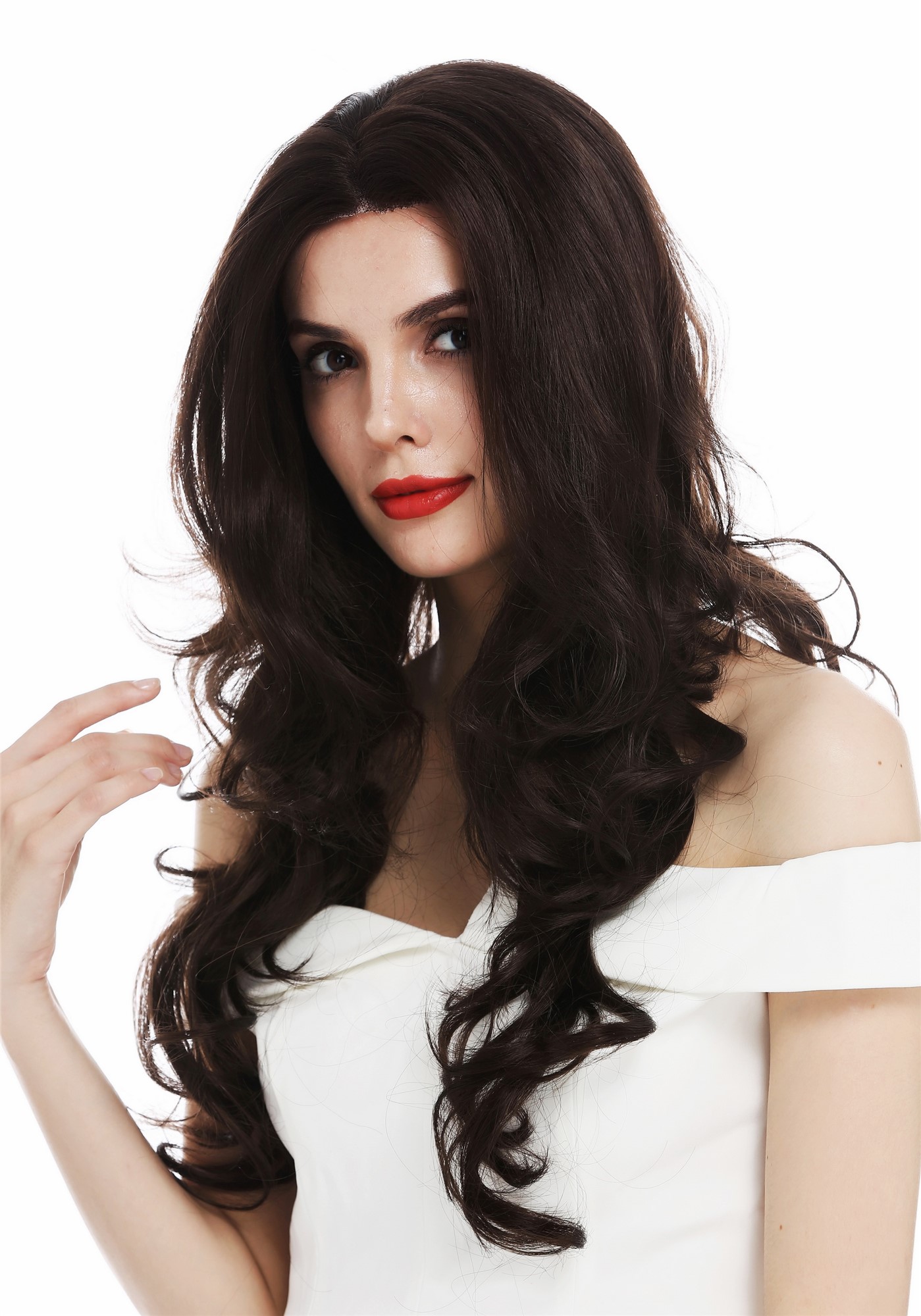 hochwertige Qualitätsperücken, Perücke Lace-Front sehr lang wellig gewellt Mittelscheitel braun ILONA-LF-6-27, Ansicht 3, WIG ME UP: Ihr Perücken Online Shop wellige Tressen-Perücke mit Front-Lace Mittelbraun lange Haare für Damen