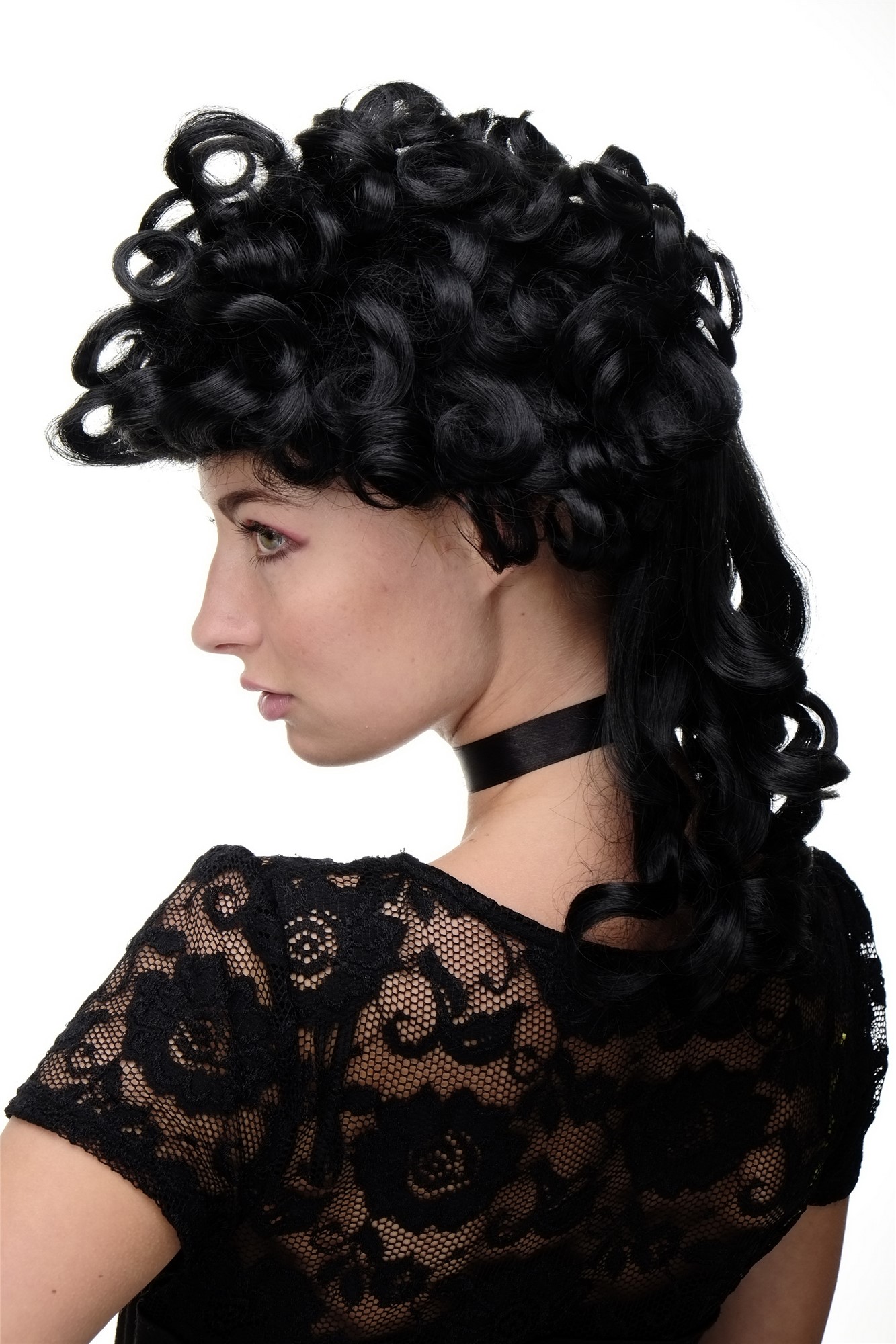 Lady  Wig Cosplay Theatre Renaissance Baroque Rococo Marie Antoinette curls curly black, view 5, WIG ME UP: Your Perücken Online Shop Quality Wigs, Ladies, Black, curled, shoulder-length