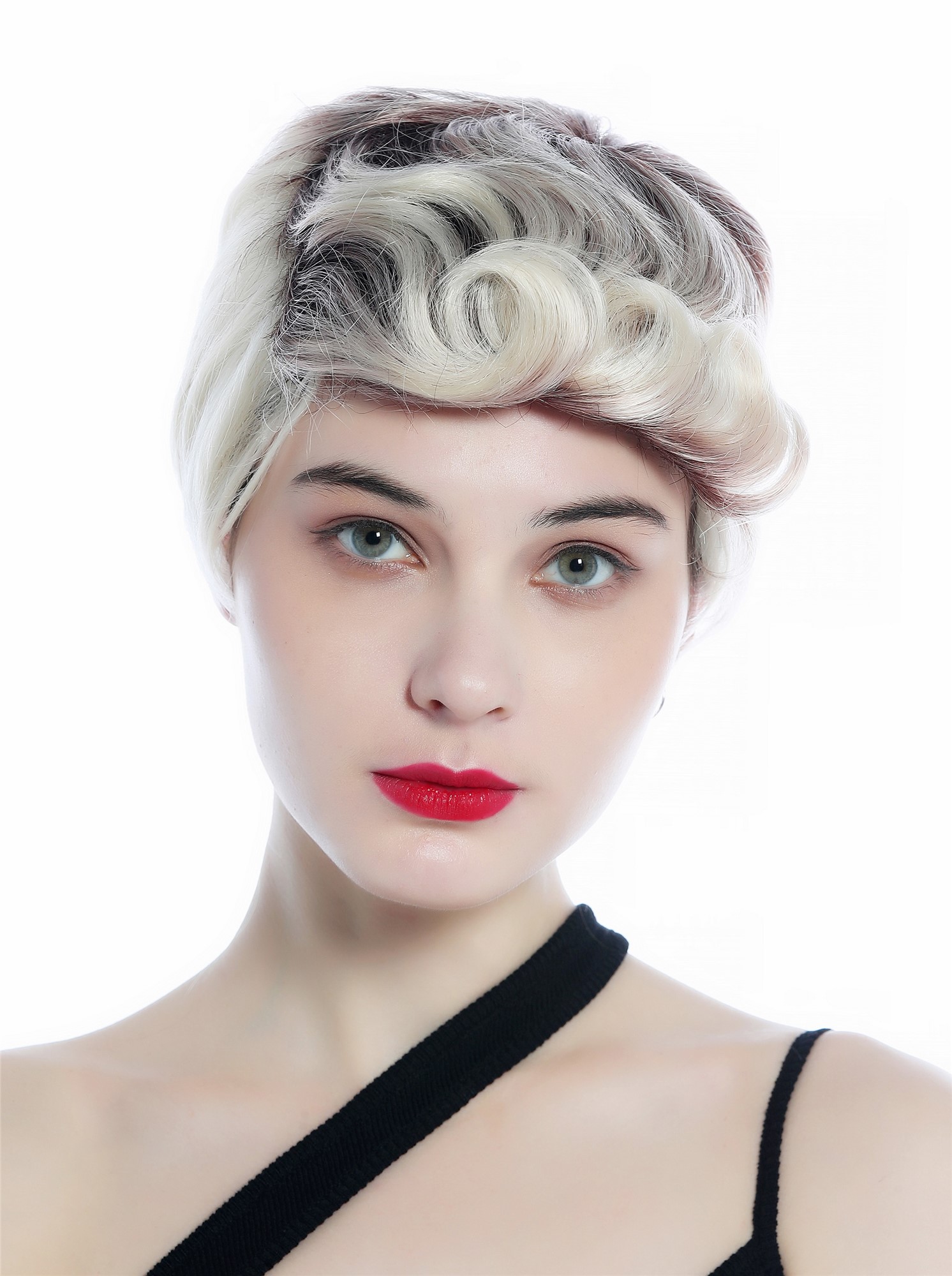 Wig Men Women short straight curled quiff auburn blond platinum mix DW3333, view 2, WIG ME UP: Your Perücken Online Shop Quality Wigs, Unisex, brown-red-violet gradient to platinum blonde, curled, short