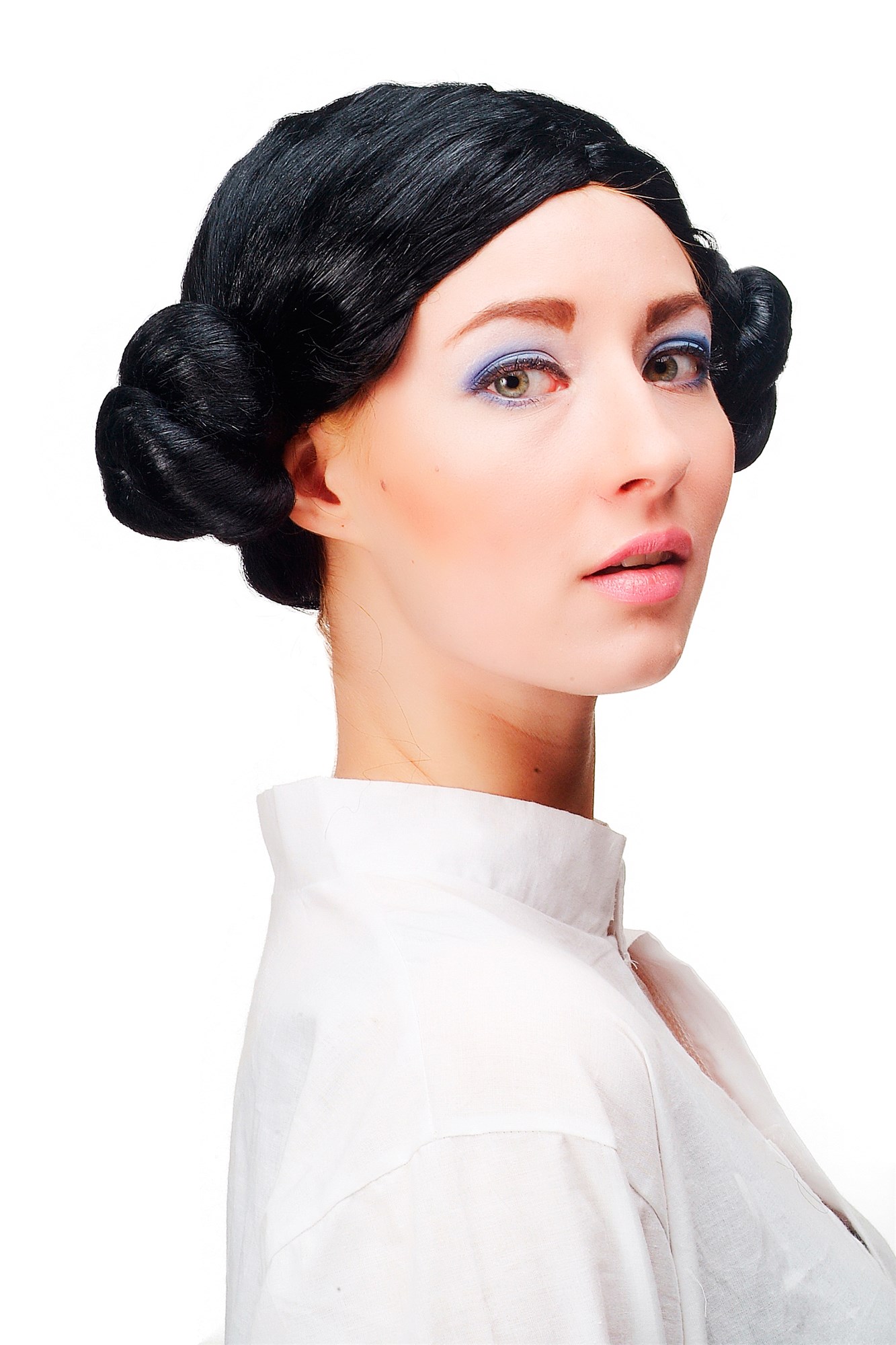 Lady wig black 2 hairbuns East European German traditional Hipster Princess 4253, view 2, WIG ME UP: Your Perücken Online Shop Party Wig, Ladies, Black, Braided, short