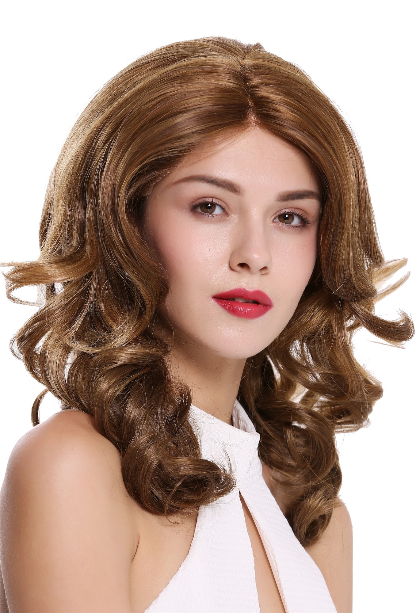 Lady wig lace front mono long voluminous parting wavy brown blonde mix DW2729-MF, view 2, WIG ME UP: Your Perücken Online Shop Quality Wigs, Ladies, Red blonde-golden blonde-fawn mix, wavy, shoulder-length
