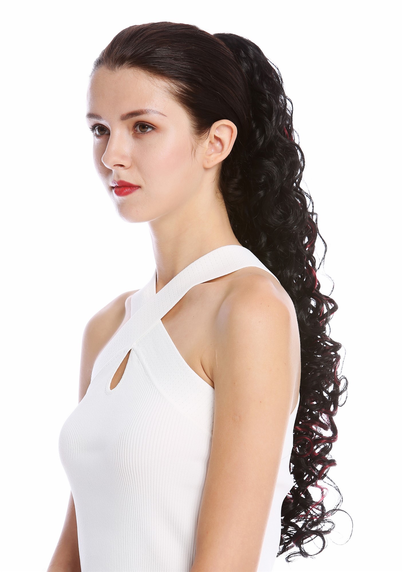 Ponytails, black-red mix, wavy, long