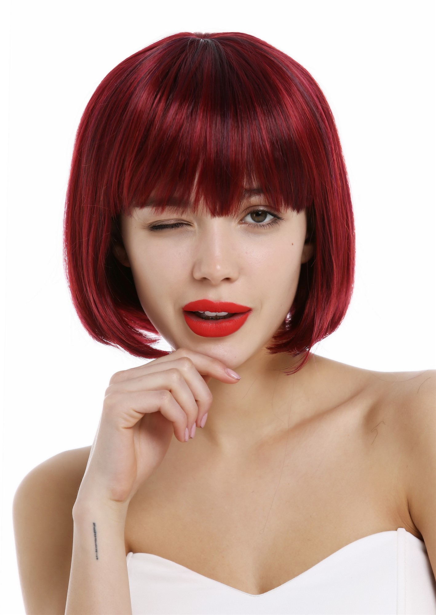 Short Lady Wig classy classic Bob style straight bangs sleek red  VK-4-872, view 3, WIG ME UP: Your Perücken Online Shop Quality Wigs, Ladies, red mix, straight, short