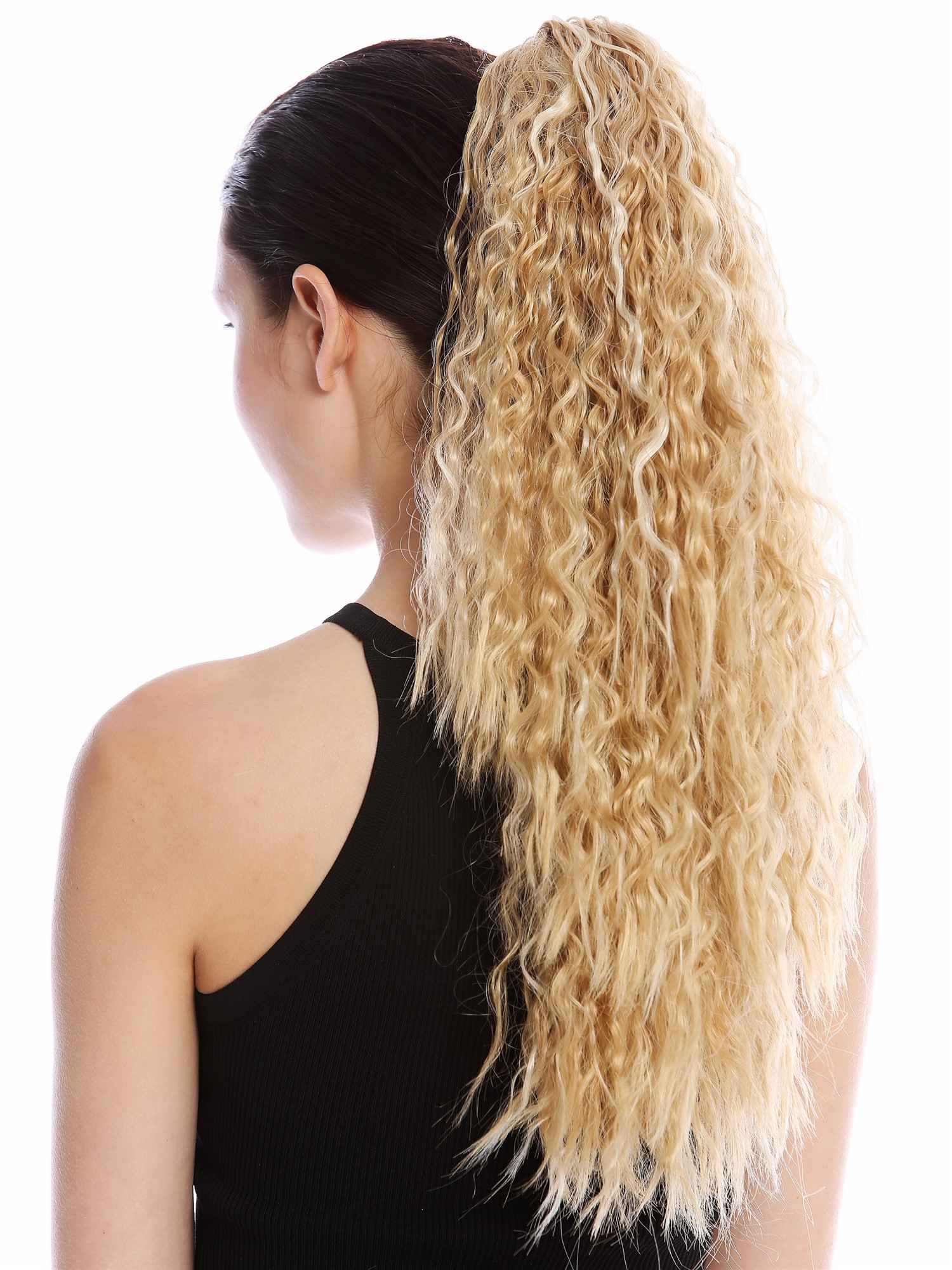 Ponytail very long voluminous curled kinked kinks blond platinum highlights N461, front view, WIG ME UP: Your Perücken Online Shop Ponytails, blond mix, curled, long