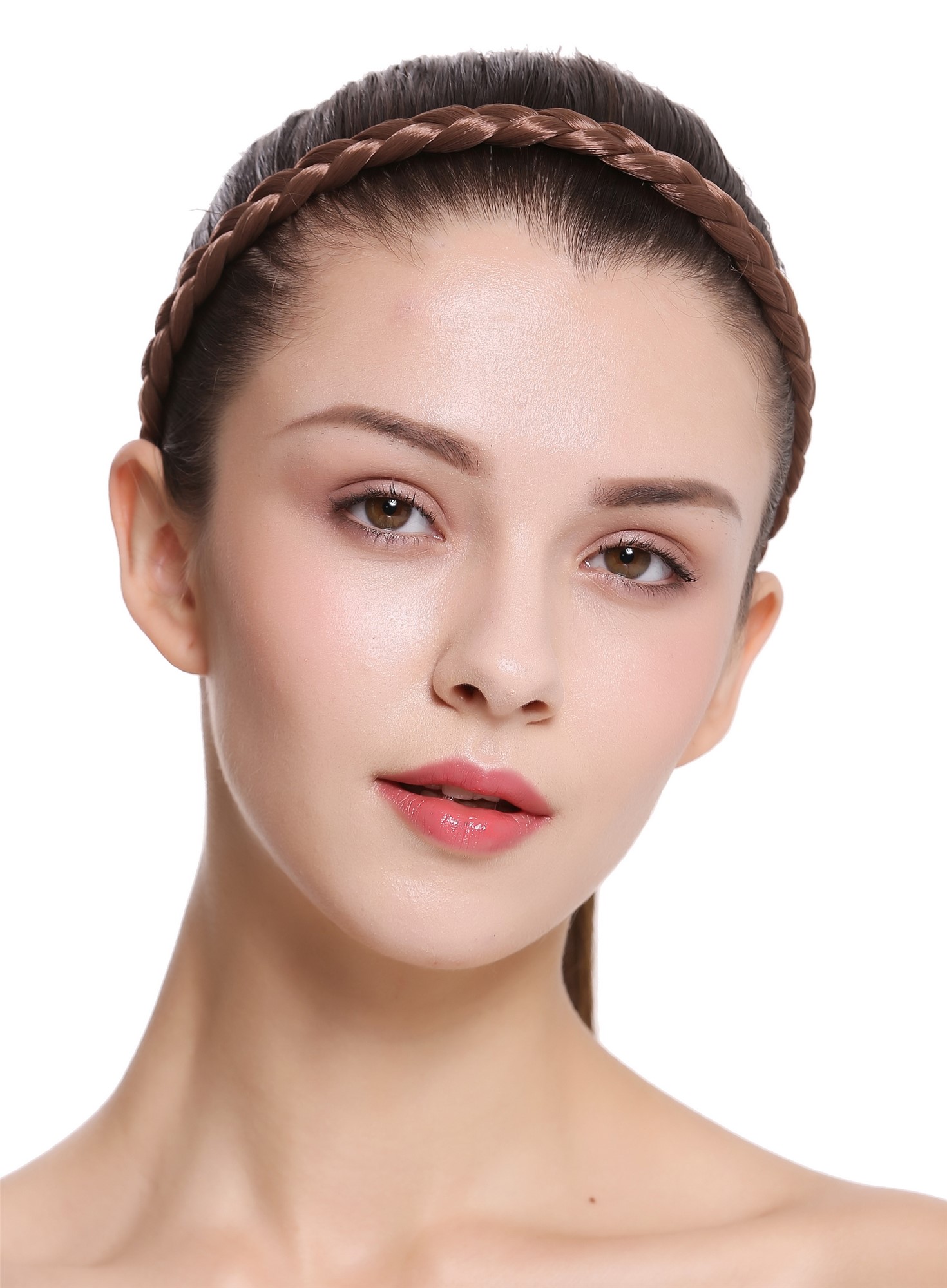 Schmales Haarband geflochten Breite: 1 cm Hellbraun CXT-008-010, Ansicht 2, WIG ME UP: Ihr Perücken Online Shop Haarreifen geflochten Hellbraun 42 cm