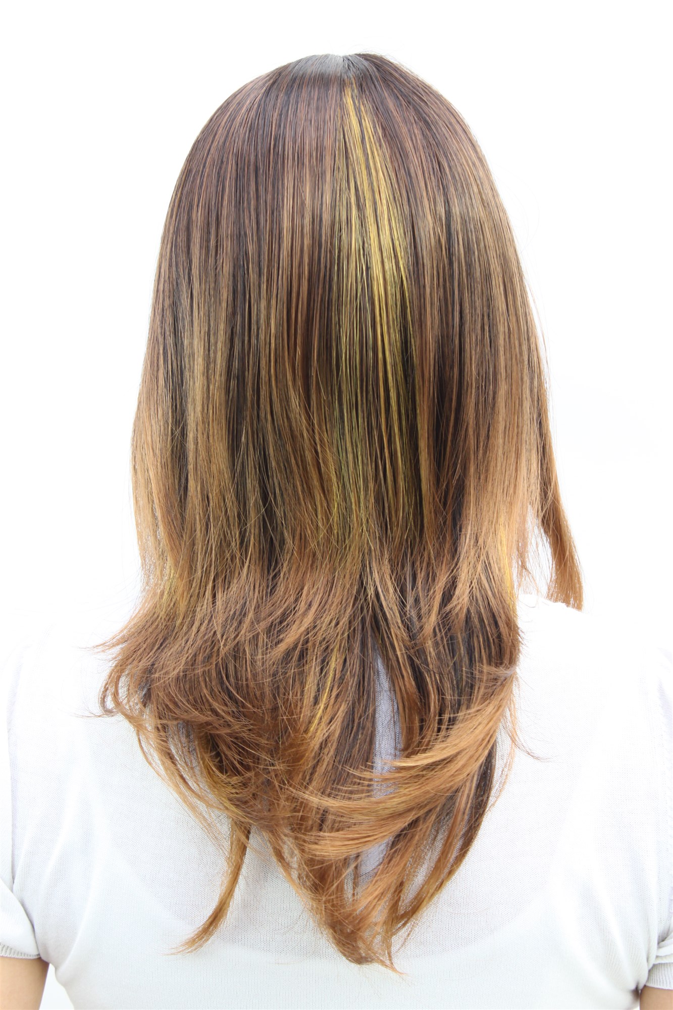 hochwertige Qualitätsperücken, Frauen Perücke schulterlang glatt gestufte Haare Braun-Blond-Mix 3003-30H144, Ansicht 3, WIG ME UP: Ihr Perücken Online Shop glatte Tressen-Perücke mit Kopfhaut-Imitat Braun-Blond-Mix schulterlange Haare für Damen