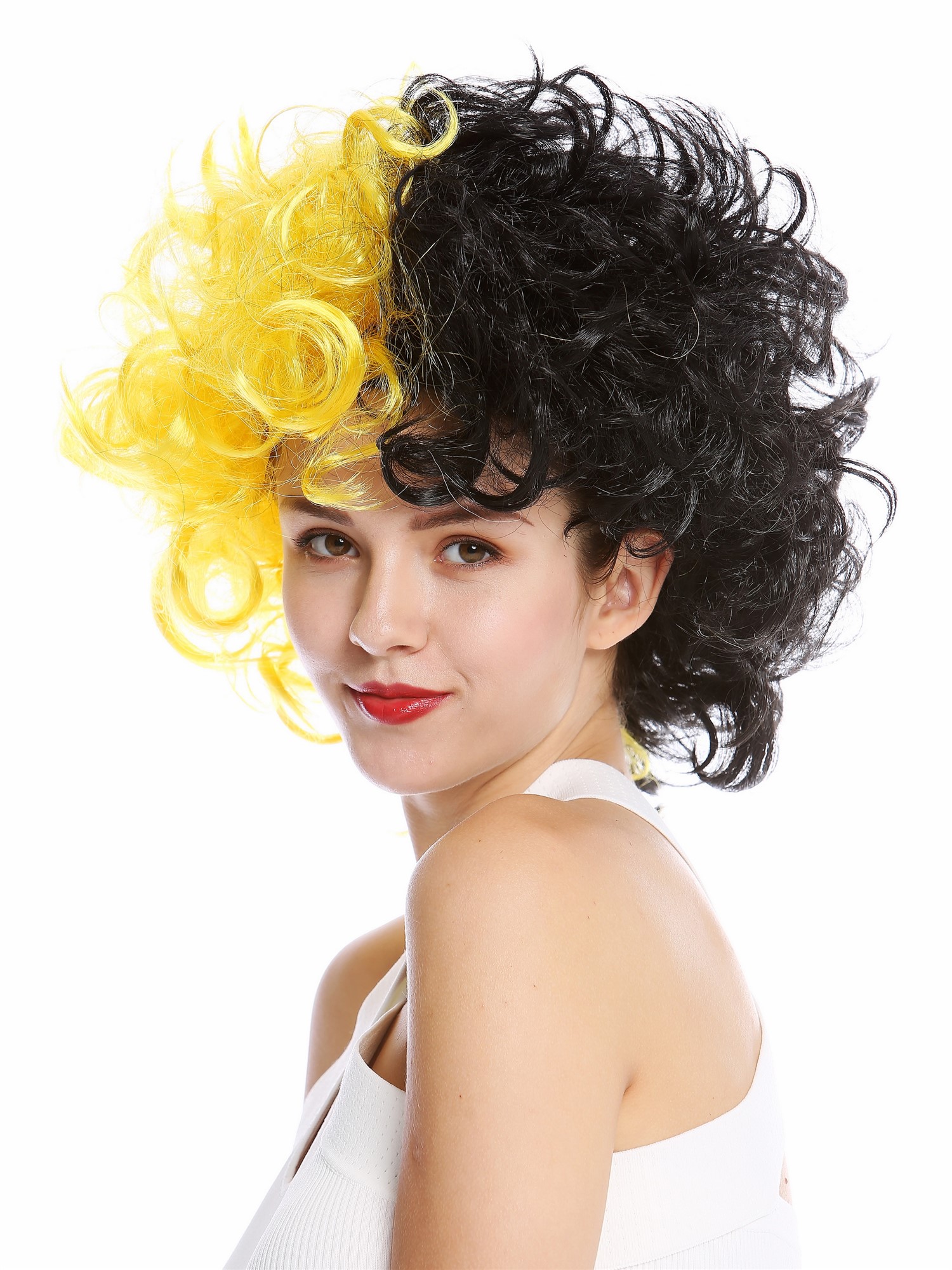 Party Wig, Unisex, yellow-black, curled, short