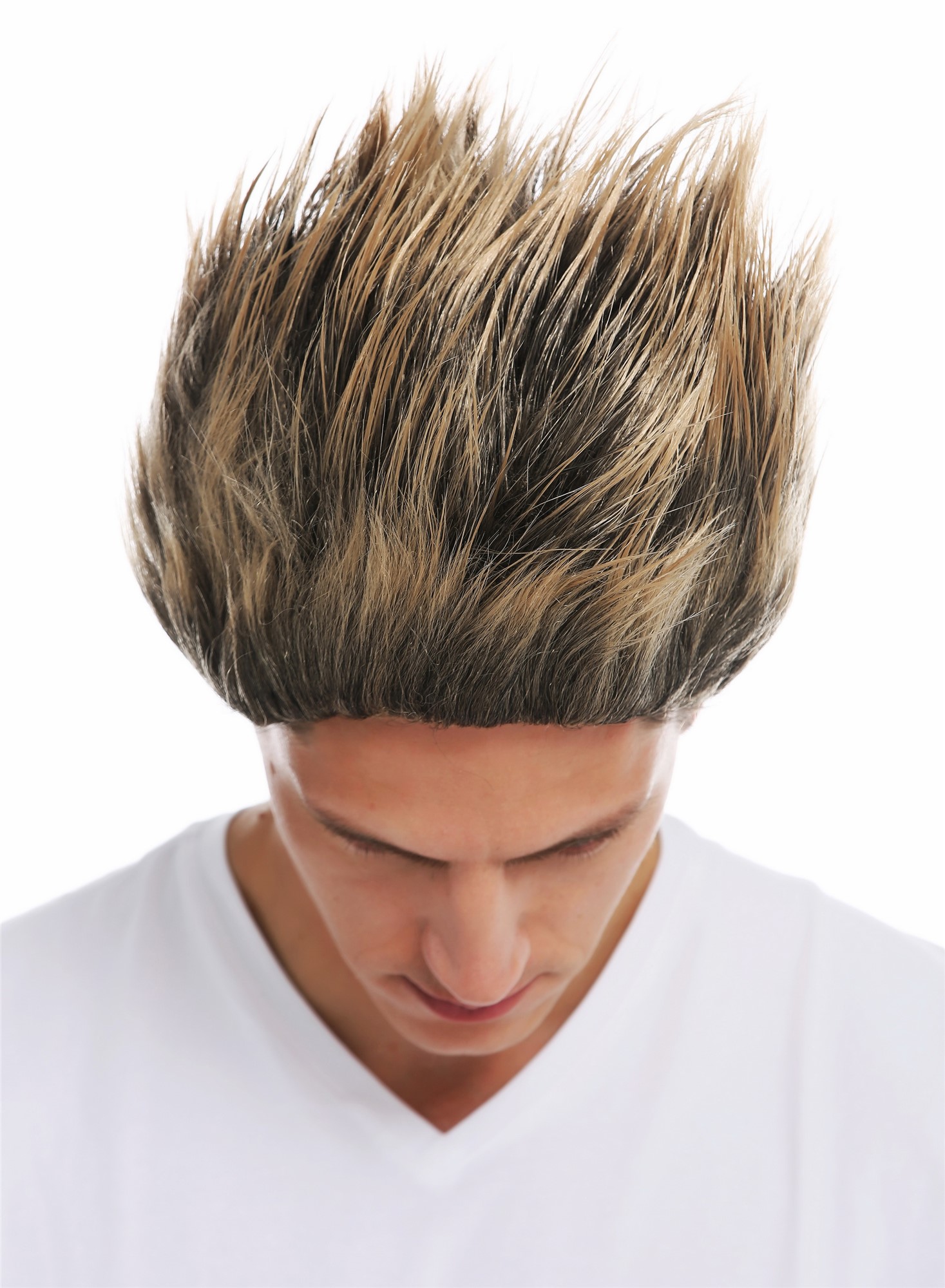 Wig Halloween men women high teased troll devil goblin black blonde tips 31733, view 6, WIG ME UP: Your Perücken Online Shop Party Wig, Men, jet black-caramel blonde mix, straight, short