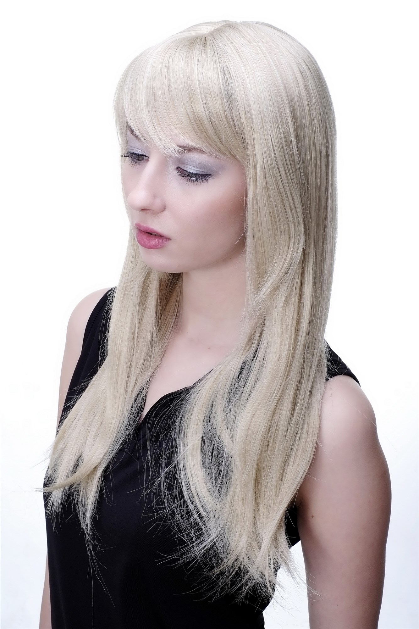 Lady women wig medium long straight sleek fringe bangs blonde 3280, view 3, WIG ME UP: Your Perücken Online Shop Quality Wigs, Ladies, light blonde, straight, long