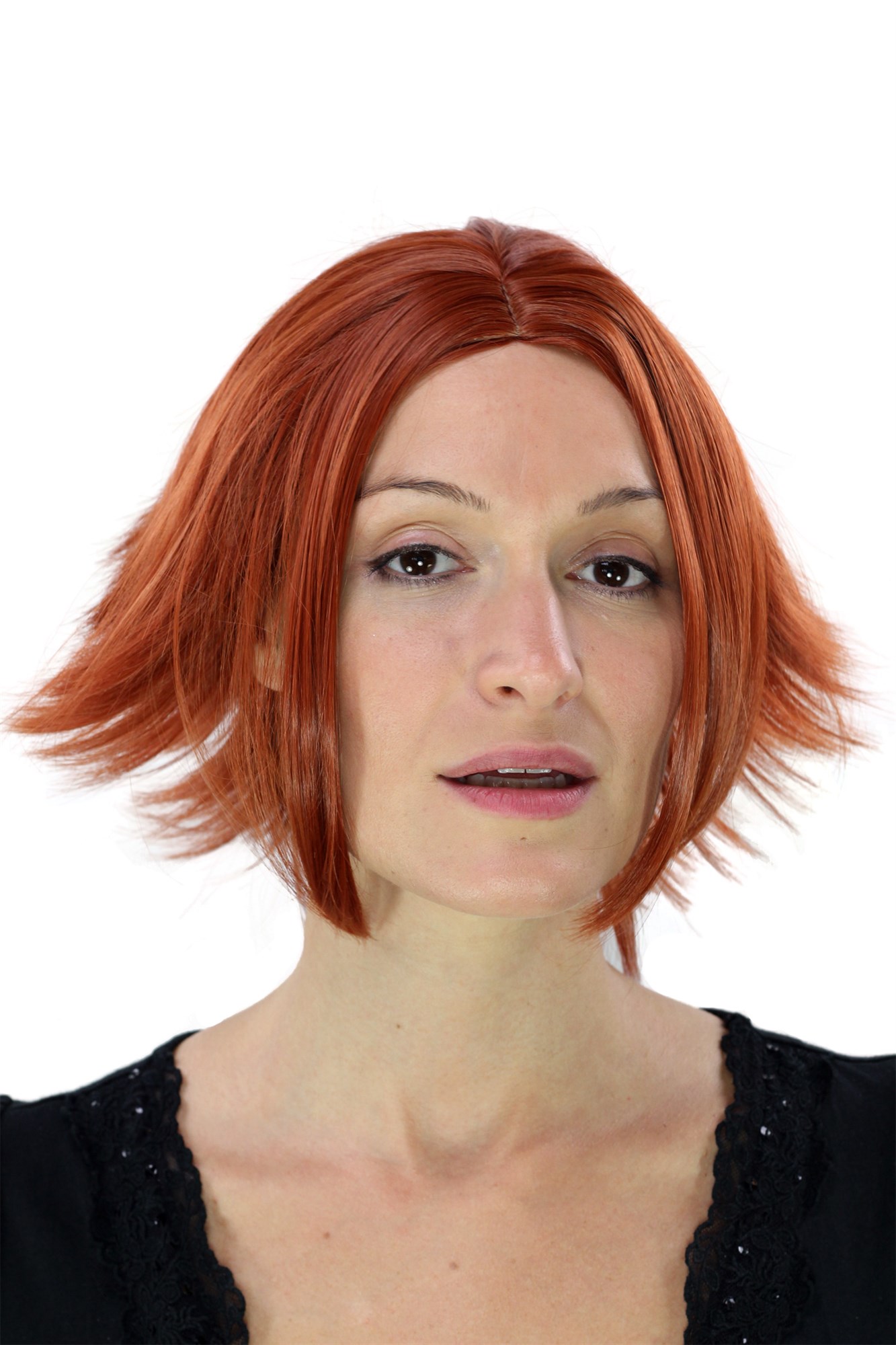 hochwertige Qualitätsperücken, Perücke Cosplay rot Scheitel YZF-7049-350, Vorderansicht, WIG ME UP: Ihr Perücken Online Shop wellige Tressen-Perücke mit Kopfhaut-Imitat Rot kurze Haare für Damen