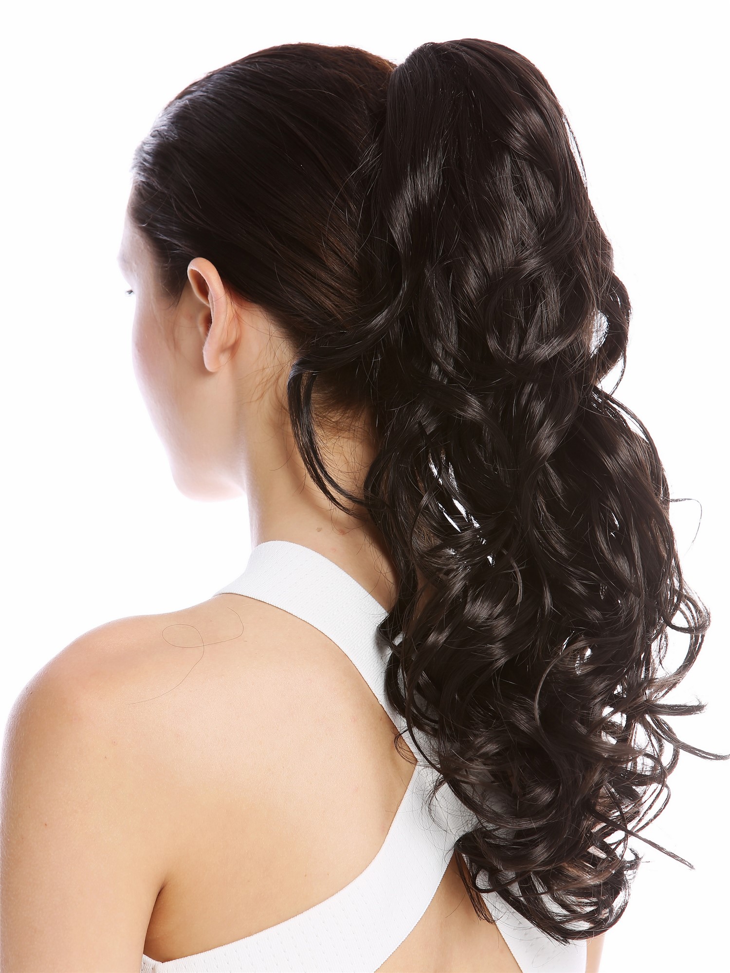 Ponytail Hairpiece long slightly curled defined curls dark brown 17" N399, front view, WIG ME UP: Your Perücken Online Shop Ponytails, dark brown, curled, shoulder-length