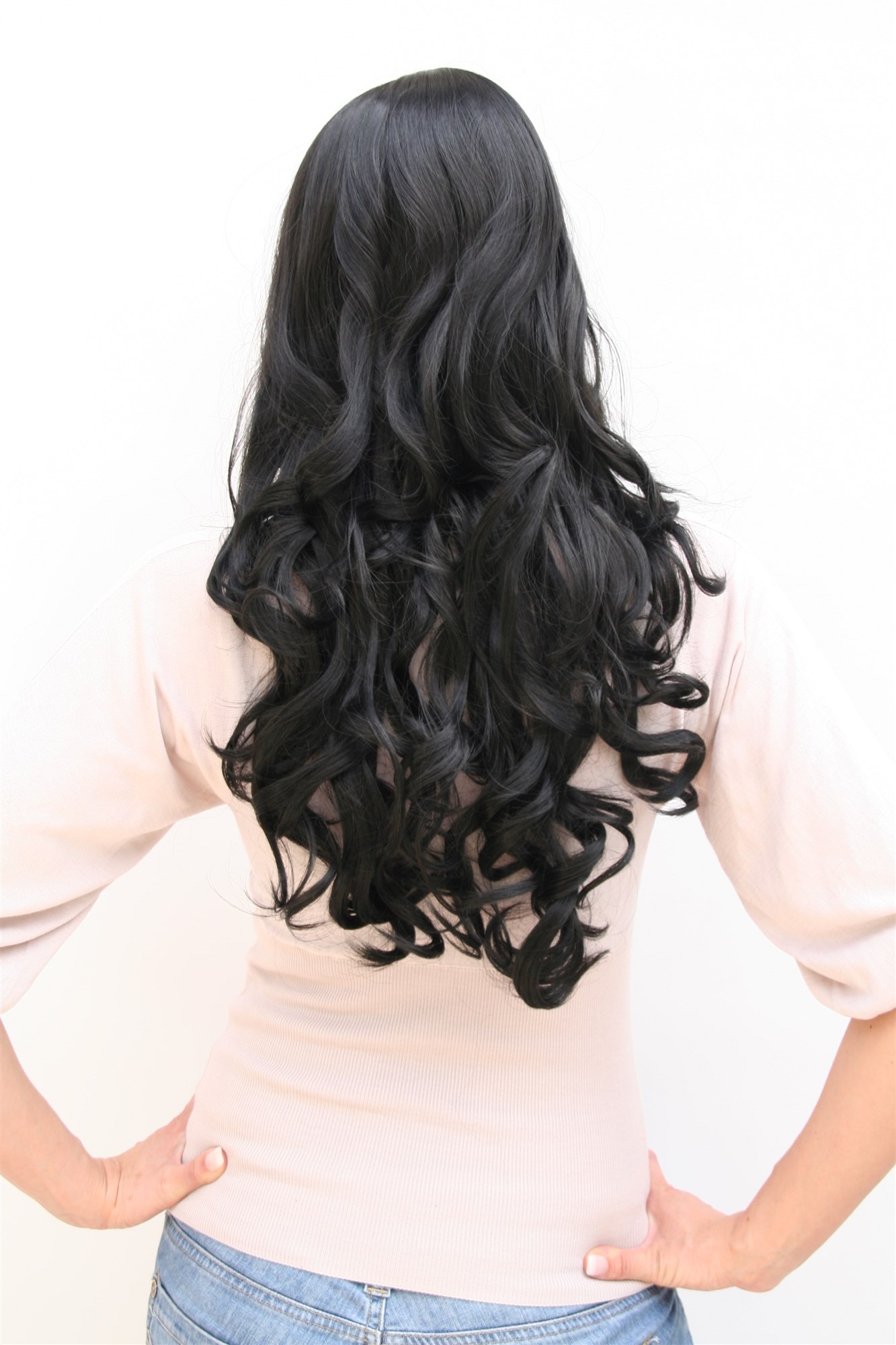 Lady women wig very long curling tips straight top fringe bangs black 285, view 4, WIG ME UP: Your Perücken Online Shop Quality Wigs, Ladies, velvet black, curled, long