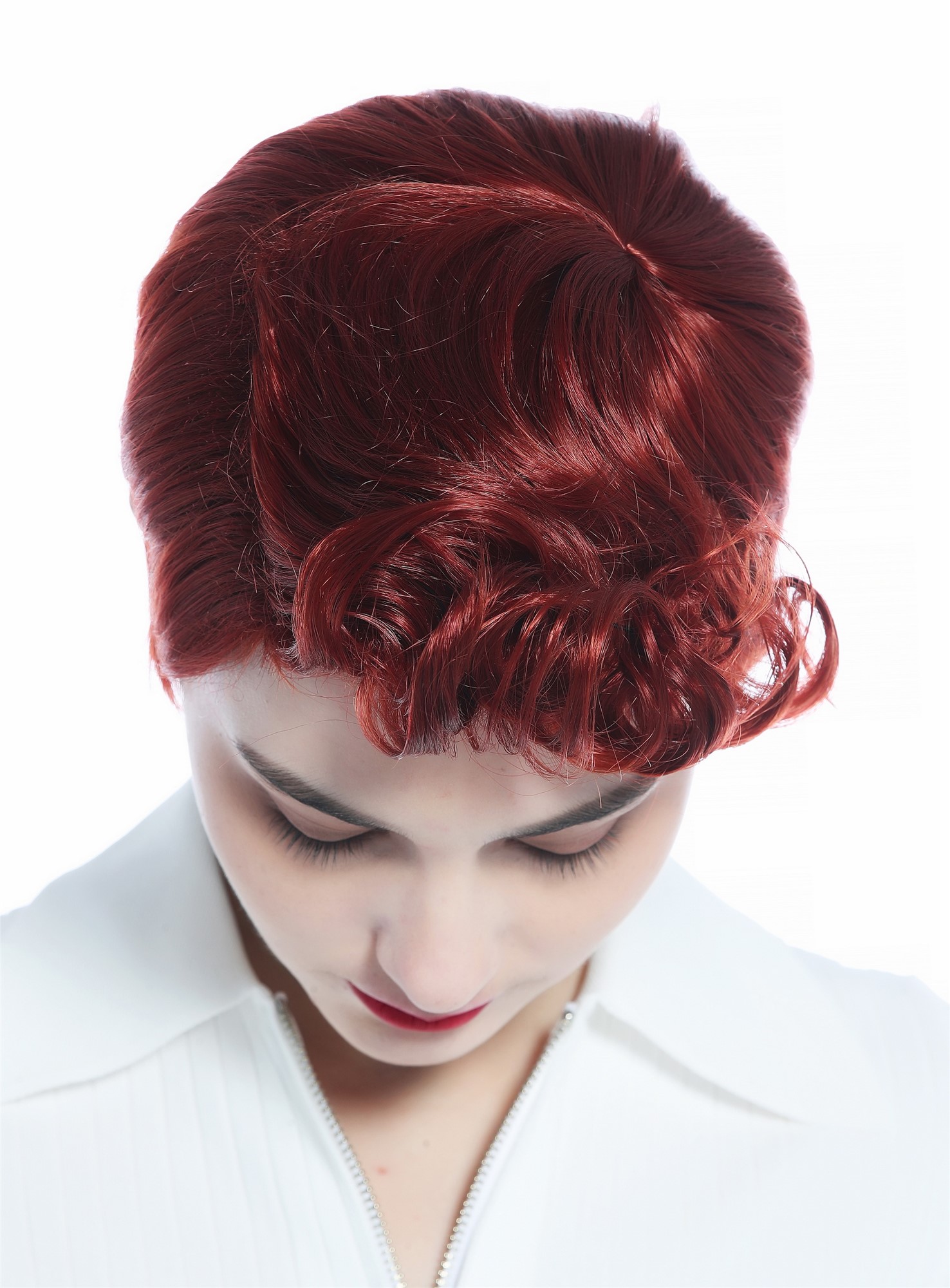 Wig Men Women unisex short straight curled quiff dark copper red DW3333, view 4, WIG ME UP: Your Perücken Online Shop Quality Wigs, Unisex, copper, curled, short