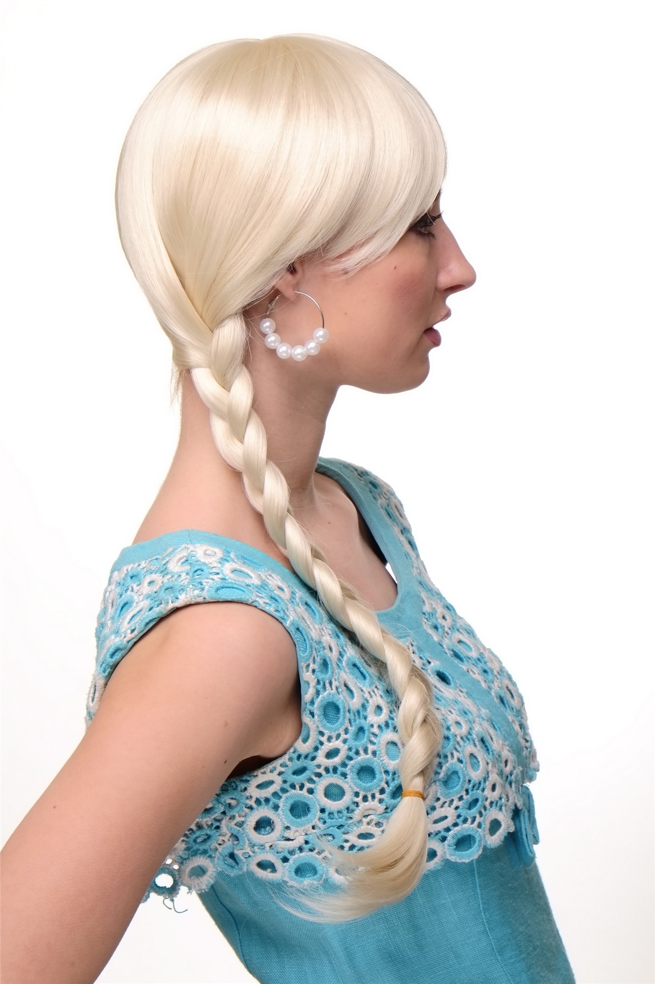 hochwertige Qualitätsperücken, Damen Perücke geflochtene Zöpfe Schulmädchen-Look Platinblond Modell: 3446, Ansicht 2, WIG ME UP: Ihr Perücken Online Shop geflochtene Tressen-Perücke Platinblond lange Haare für Damen