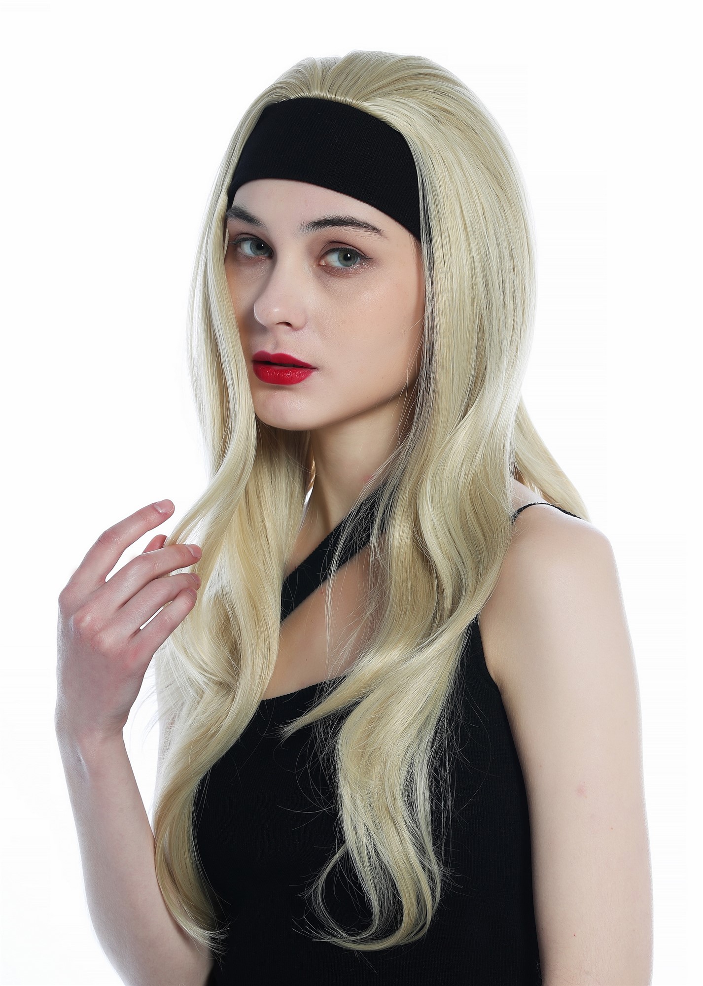 hochwertige Qualitätsperücken, Perücke Halbperücke Stirnband lang glatt blond helles Goldblond H9306-202, Ansicht 6, WIG ME UP: Ihr Perücken Online Shop glatte Tressen-Perücke mit Stirnband Hellblond lange Haare für Damen