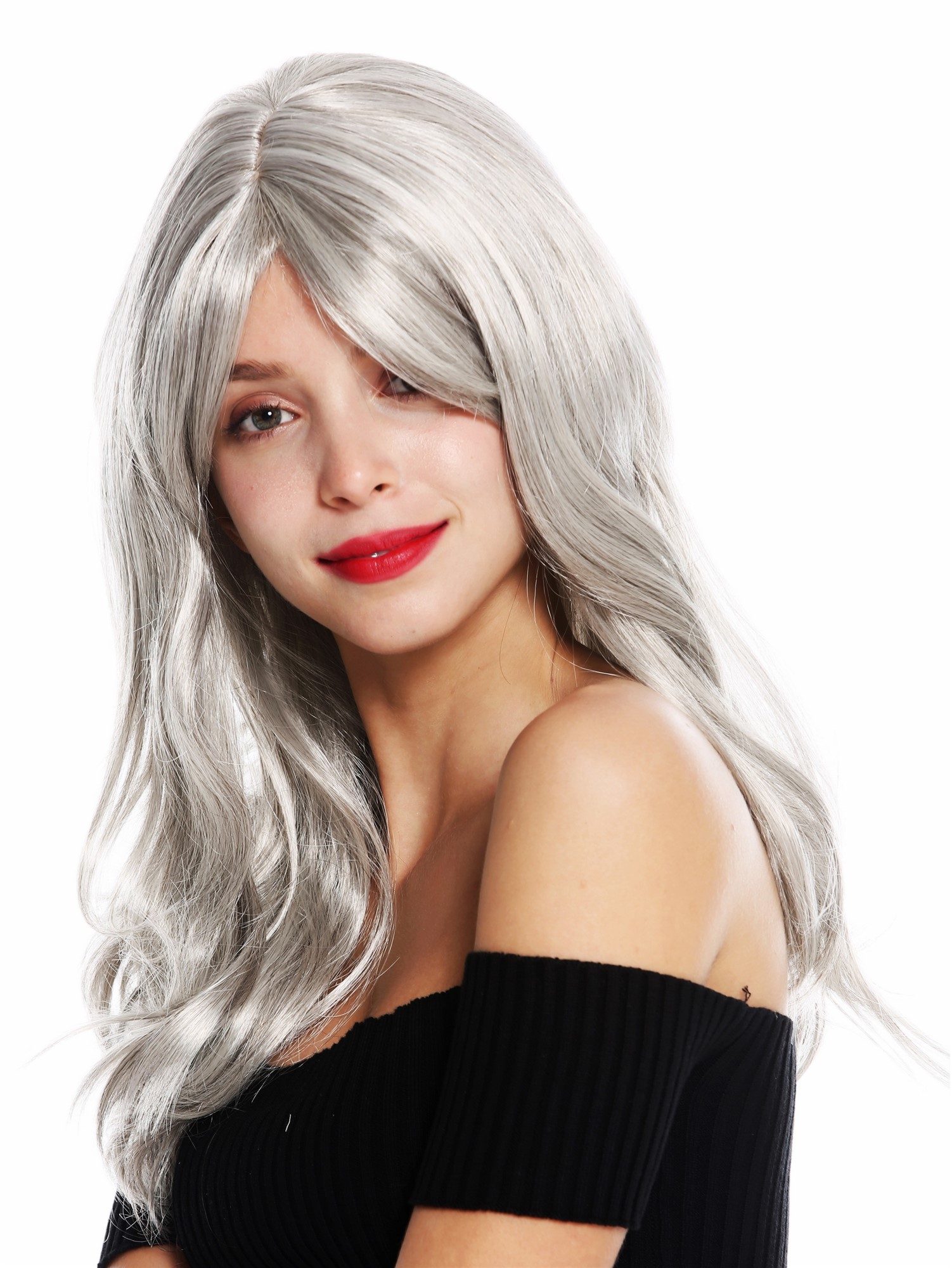 Women's wig lady long slightly waved wavy parted grey gray GFW2247, view 3, WIG ME UP: Your Perücken Online Shop Quality Wigs, Ladies, silver gray, wavy, long