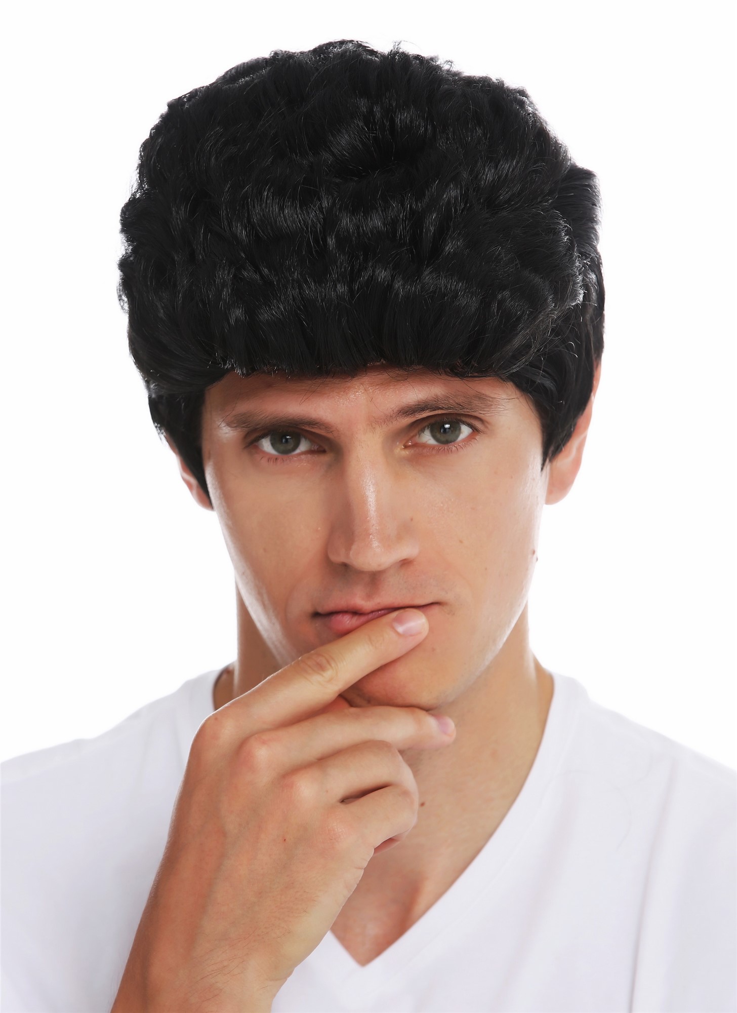 günstige Party Perücke, Perücke kurz Tolle Rockabilly gewellt schwarz 50er 60er SARL084-P103, Vorderansicht, WIG ME UP: Ihr Perücken Online Shop wellige Party Perücke Pechschwarz kurze Haare für Damen