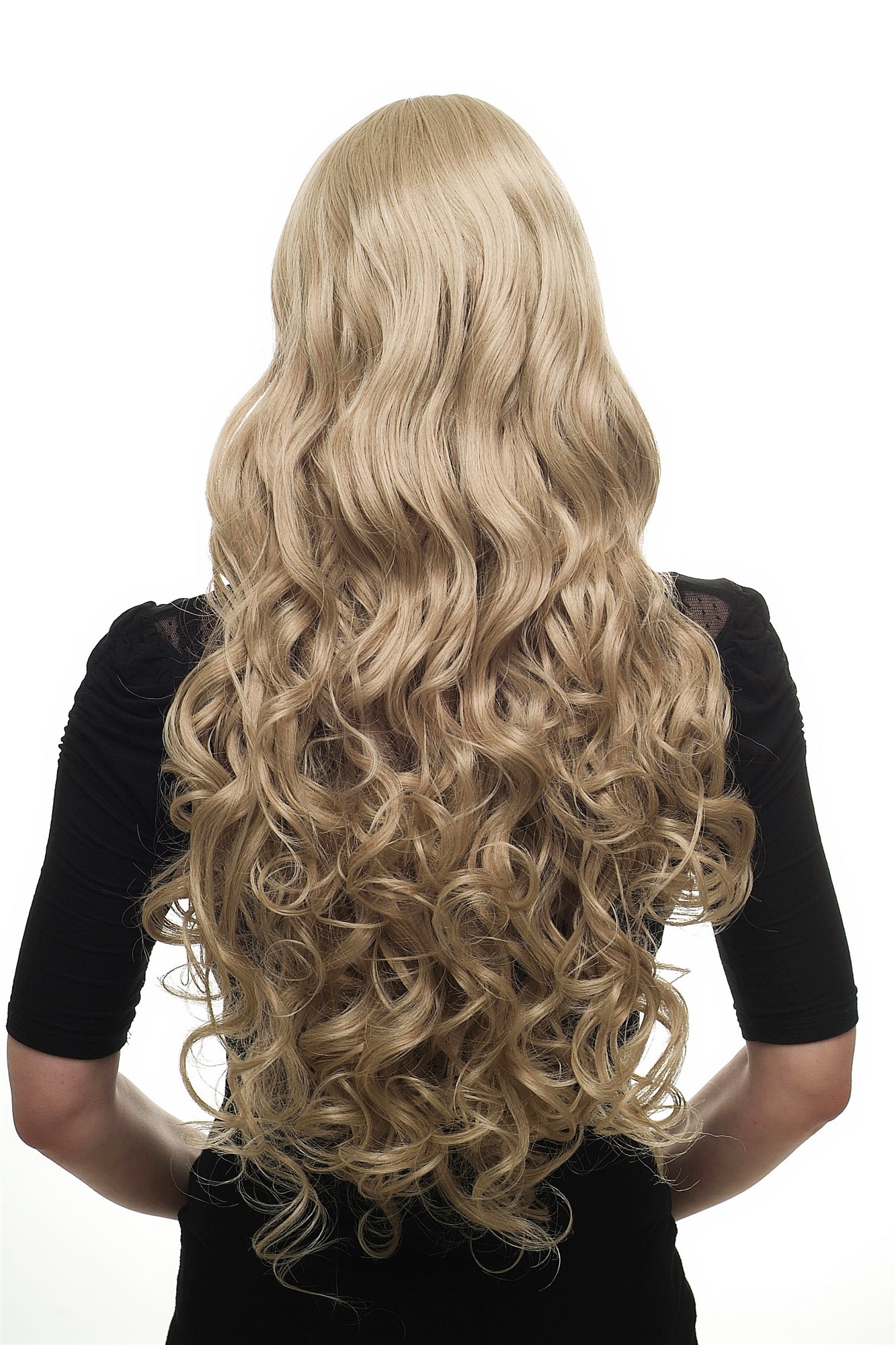 hochwertige Qualitätsperücken, Perücke gemischt Blond Platinblond-Karamellbraun lang Lockenpracht 3264-613L18, Ansicht 4, WIG ME UP: Ihr Perücken Online Shop lockige Tressen-Perücke mit Kopfhaut-Imitat Platinblond-Caramelbraun lange Haare für Damen