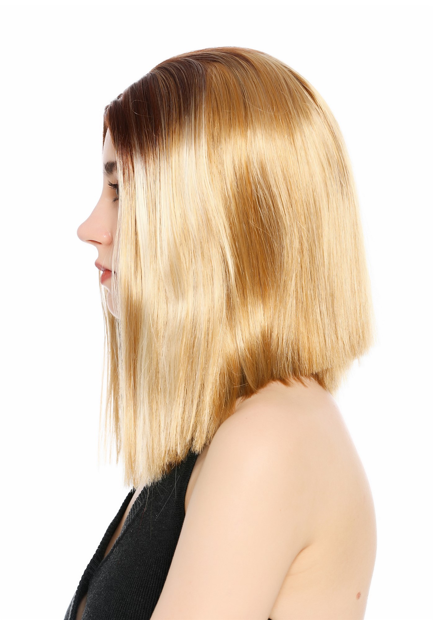 Perücke Damen schulterlang Longbob glatt Mittelscheitelt Ombre Balayage Highlights Braun Blond GFW4029S-124H613+33