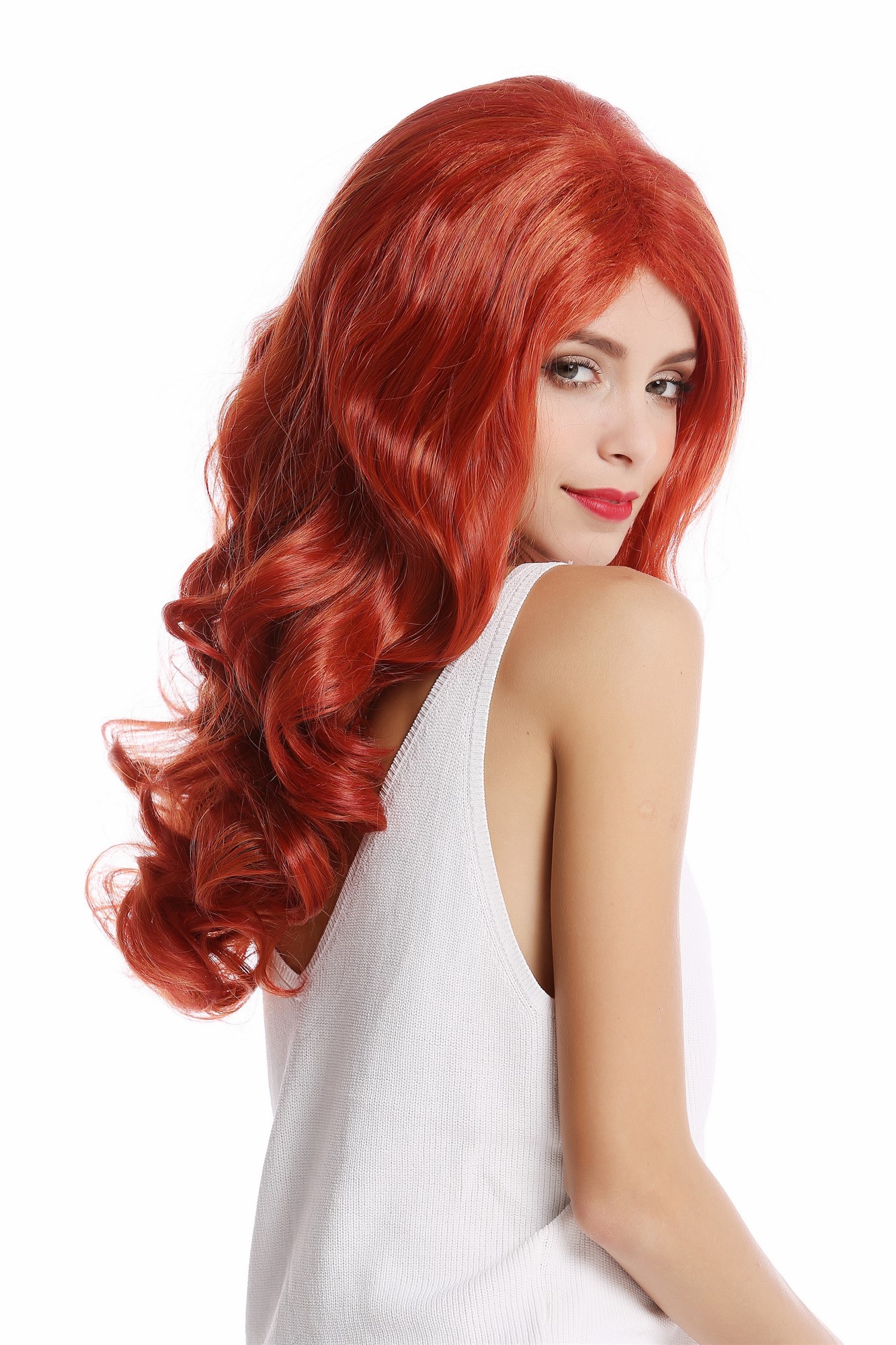 wellige Tressen-Perücke Rot/Orange-Kirschrot-Mix lange Haare für Damen