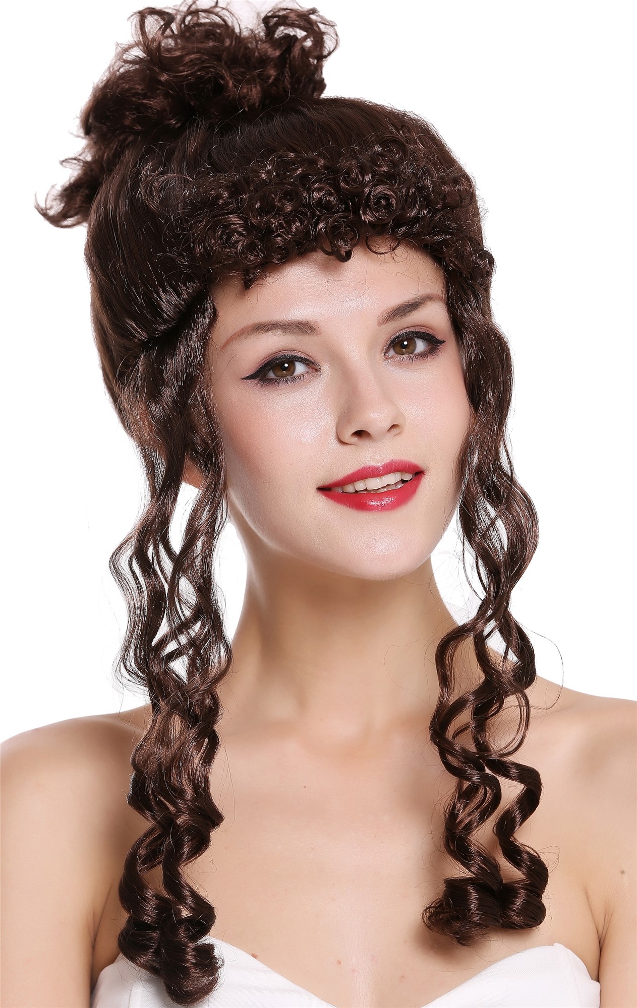 günstige Party Perücke, Perücke hochgesteckt braun viktorianisch CXH-007-P4, Ansicht 2, WIG ME UP: Ihr Perücken Online Shop lockige Party Perücke Mittelbraun schulterlange Haare für Damen