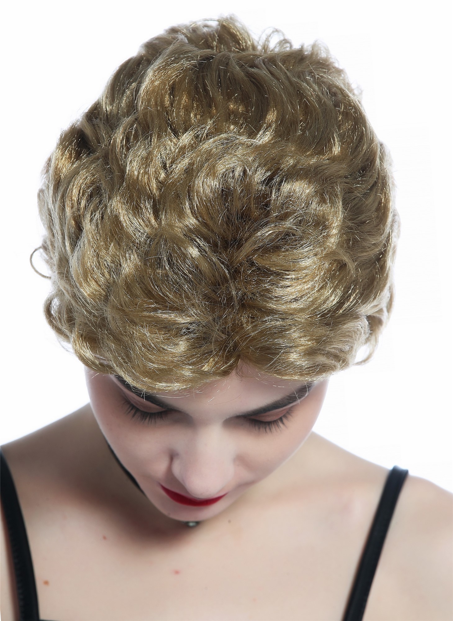 günstige Party Perücke, Perücke kurz wellig gewellt blond 215220-FR61B-6, Ansicht 4, WIG ME UP: Ihr Perücken Online Shop wellige Party Perücke Goldblond kurze Haare für Damen