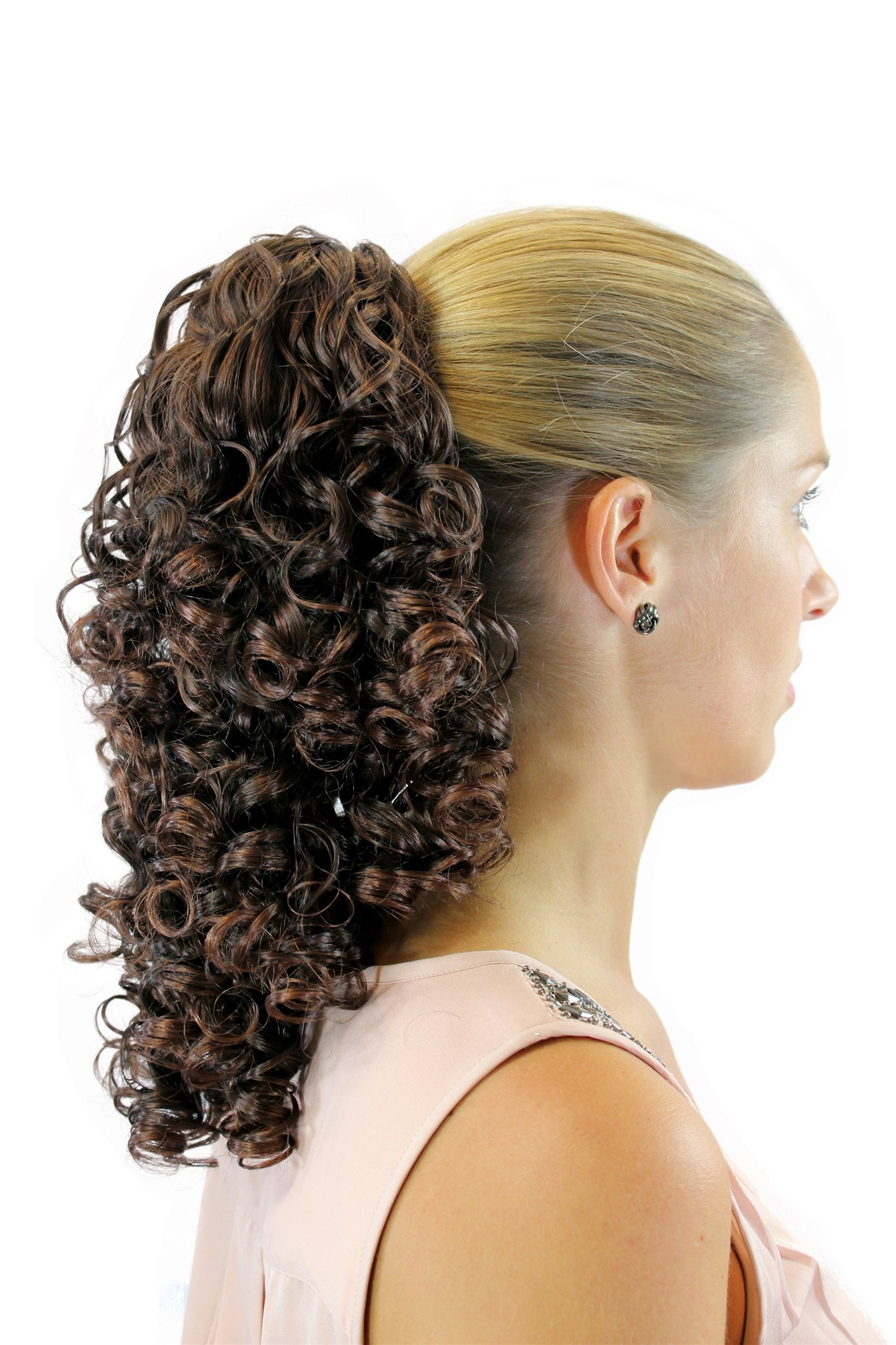 JL3022-4T33 Hairpiece PONYTAIL with comb and elastic draw string curly voluminous mahogany brown mix medium length 16", view 3, WIG ME UP: Your Perücken Online Shop Ponytails, chestnut, curled, shoulder-length