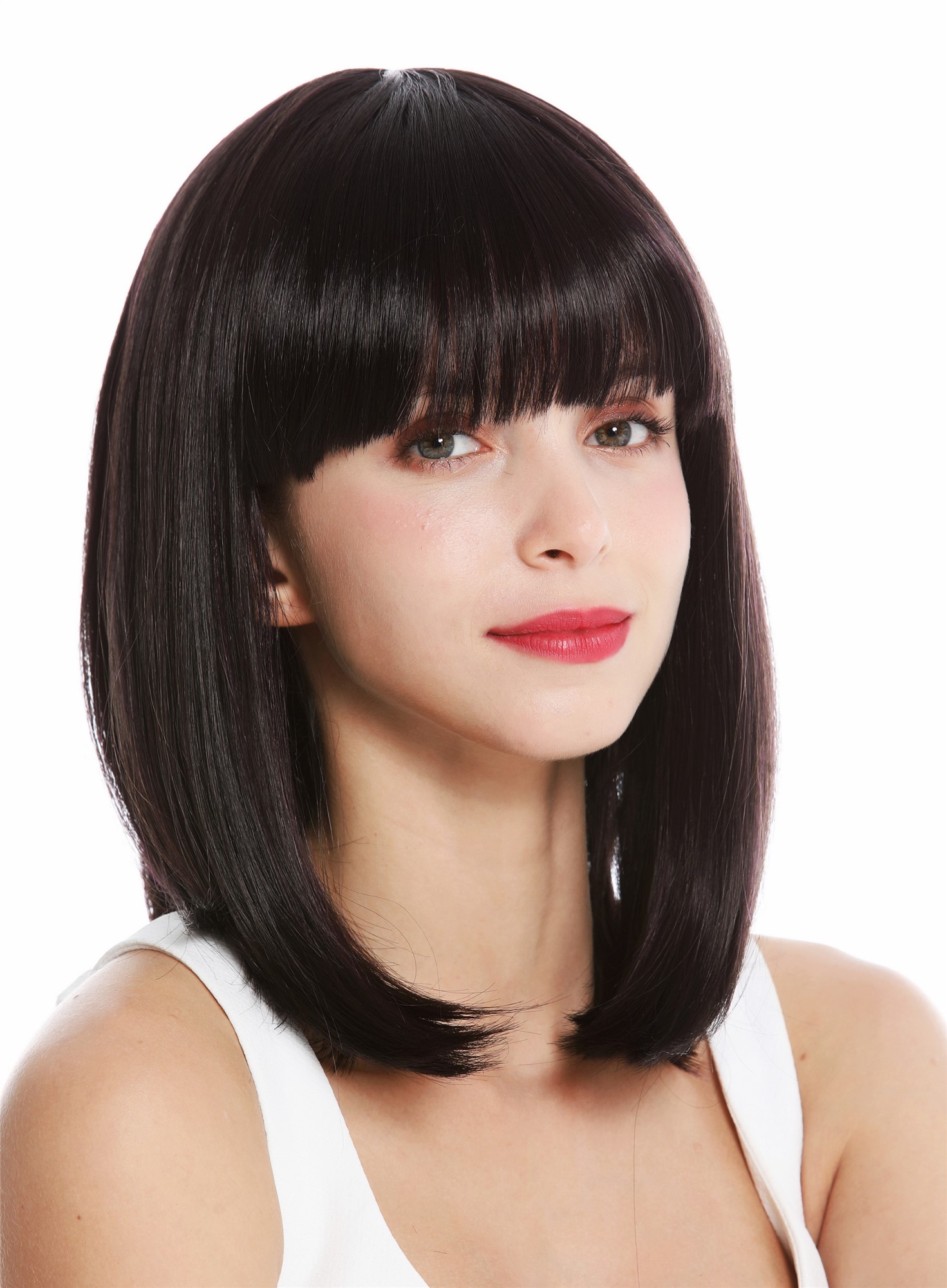 hochwertige Qualitätsperücken, Perücke Longbob schulterlang Pony Dunkelbraun Violett VK-1-3HDEEPVIOL, Vorderansicht, WIG ME UP: Ihr Perücken Online Shop glatte Tressen-Perücke Braun-Lila-Mix schulterlange Haare für Damen
