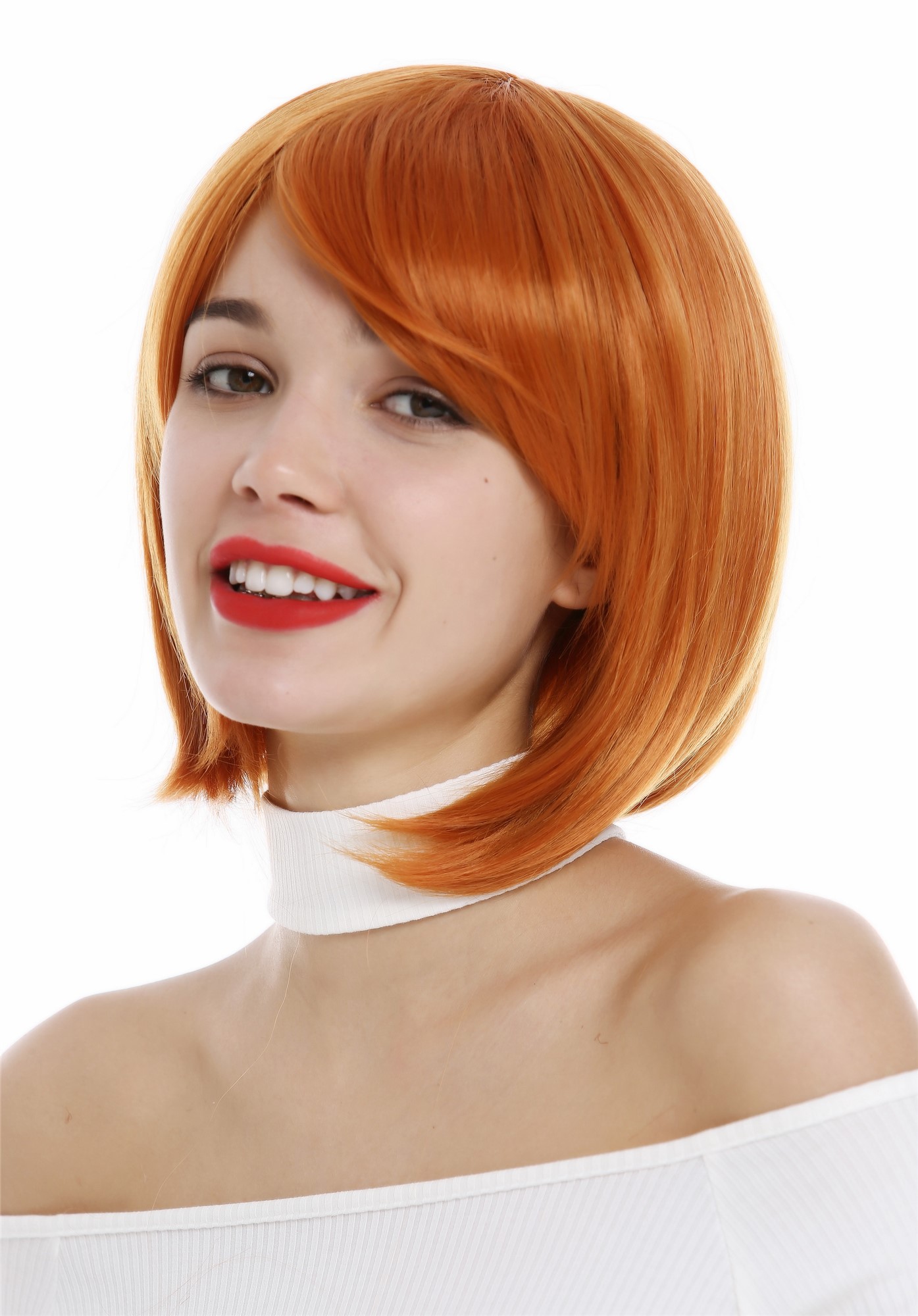hochwertige Qualitätsperücken, Perücke Damen Long Bob Longbob mit Scheitel volles Haar Orange 1215-T2735, Ansicht 2, WIG ME UP: Ihr Perücken Online Shop glatte Tressen-Perücke mit Kopfhaut-Imitat Orangerot kurze Haare für Damen