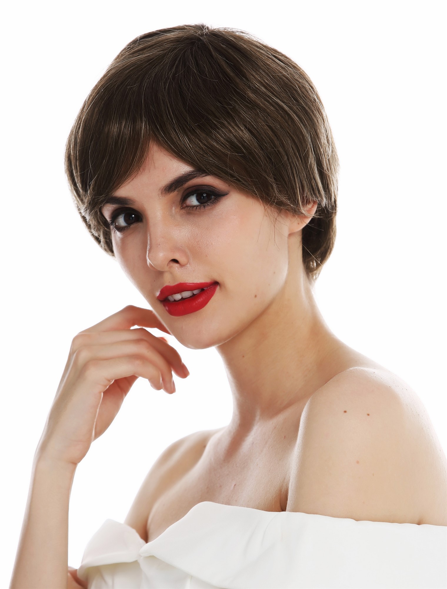 hochwertige Qualitätsperücken, Perücke Monofilament kurz glatt Braun Blond gesträhnt CST-MT-12/26, Ansicht 2, WIG ME UP: Ihr Perücken Online Shop glatte Tressen-Perücke mit Teil-Mono Scheitel Braun-Blond-Mix kurze Haare für Unisex