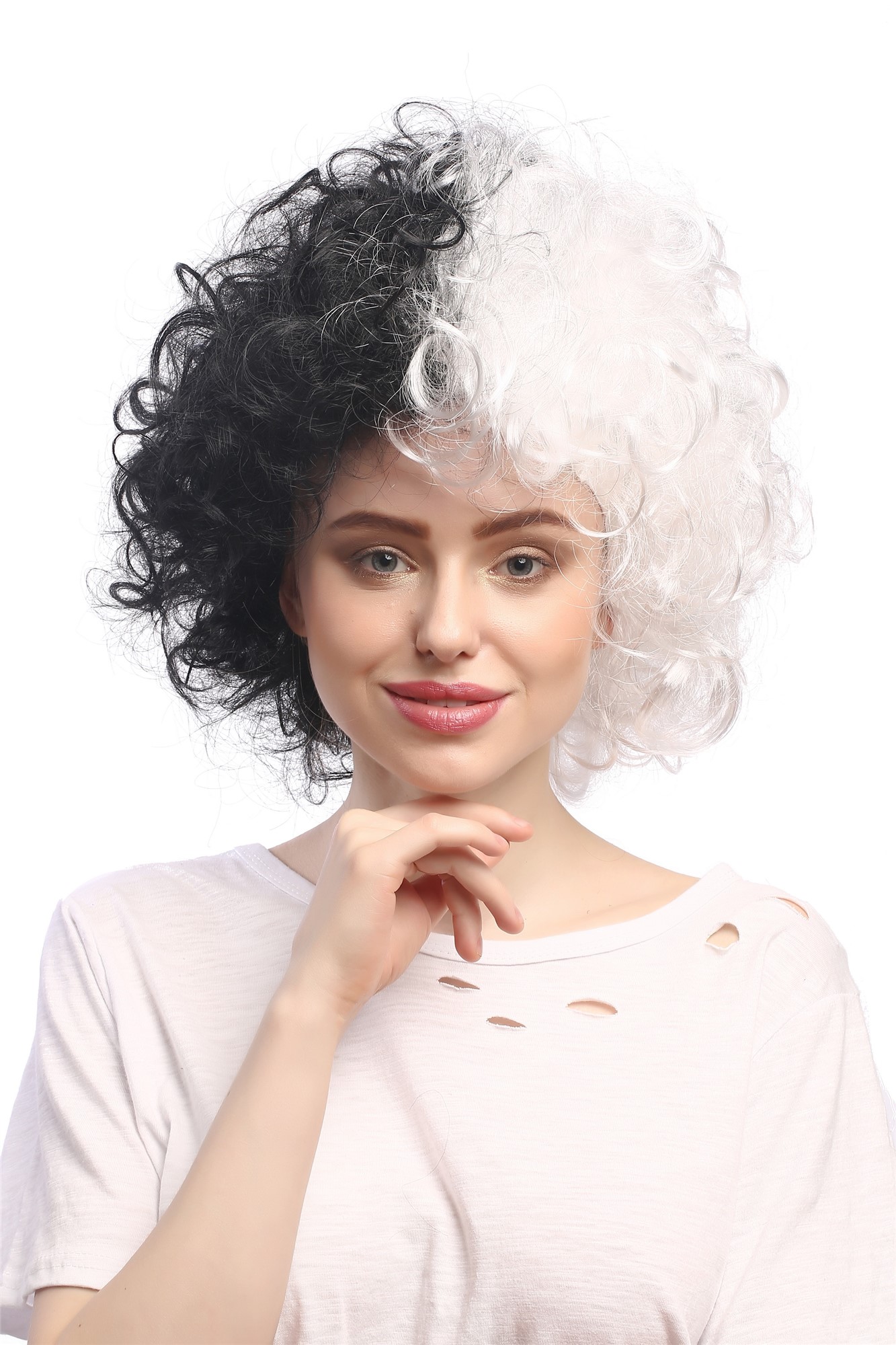 Party Wig, Unisex, Black-and-white, curled, short