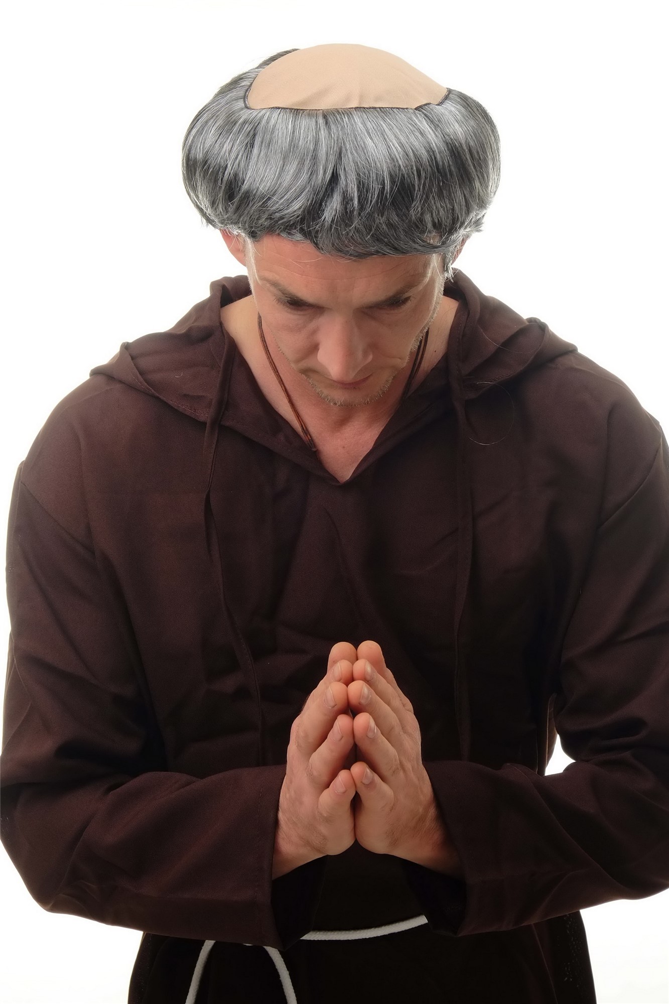 günstige Party Perücke, Perücke Mönch Haarkranz Tonsur Grau 68503-P103/68, Vorderansicht, WIG ME UP: Ihr Perücken Online Shop wellige Party Perücke Grau kurze Haare für Herren